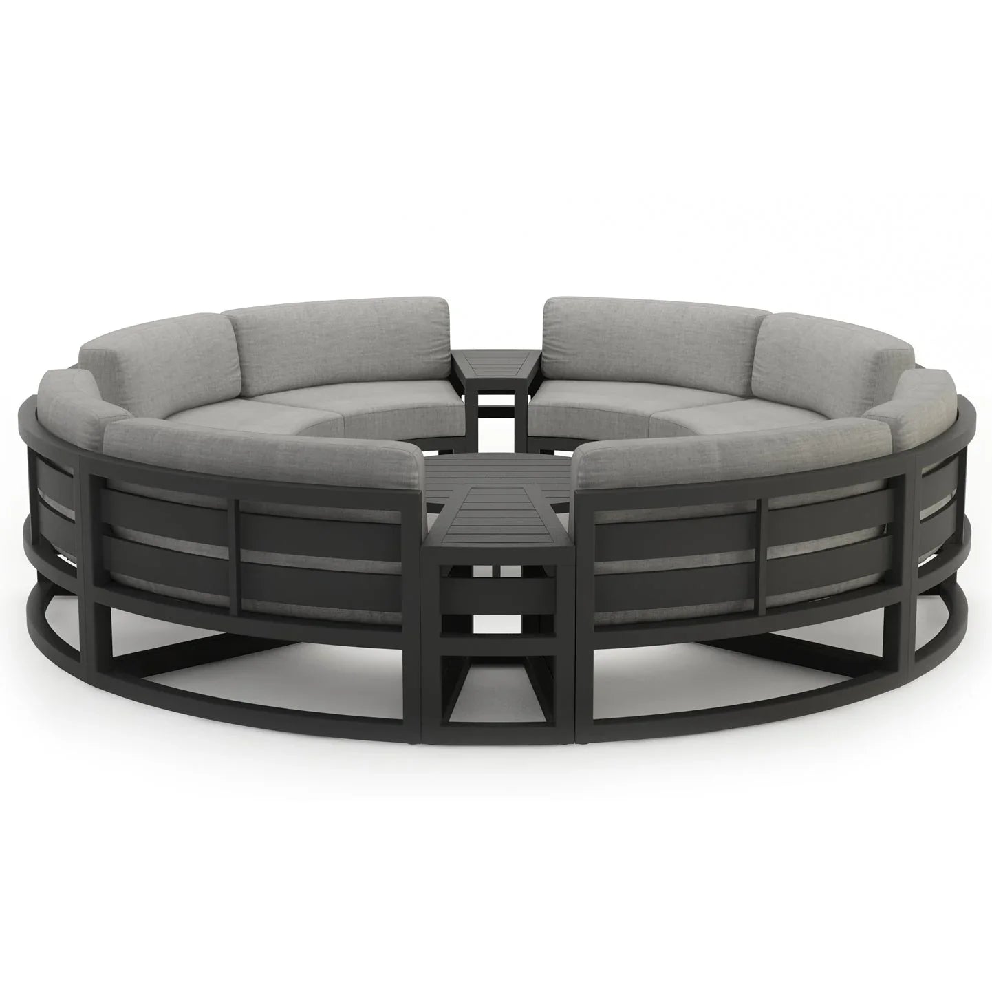 Avion 7 Piece Aluminum Curve Sectional Set#Finish_Slate#Fabric_Cast Silver
