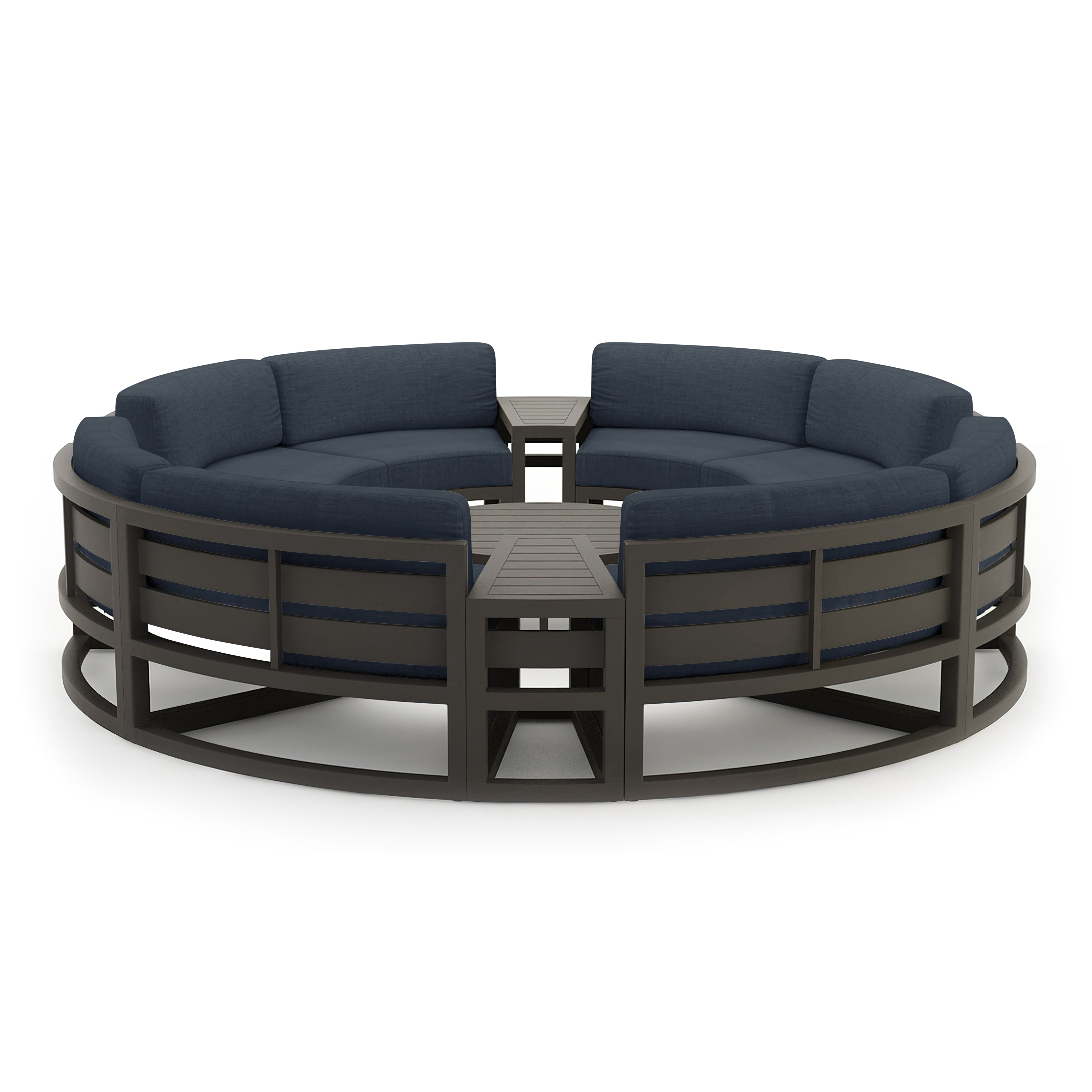 Avion 7 Piece Aluminum Curve Sectional Set#Finish_Slate#Fabric_Spectrum Indigo