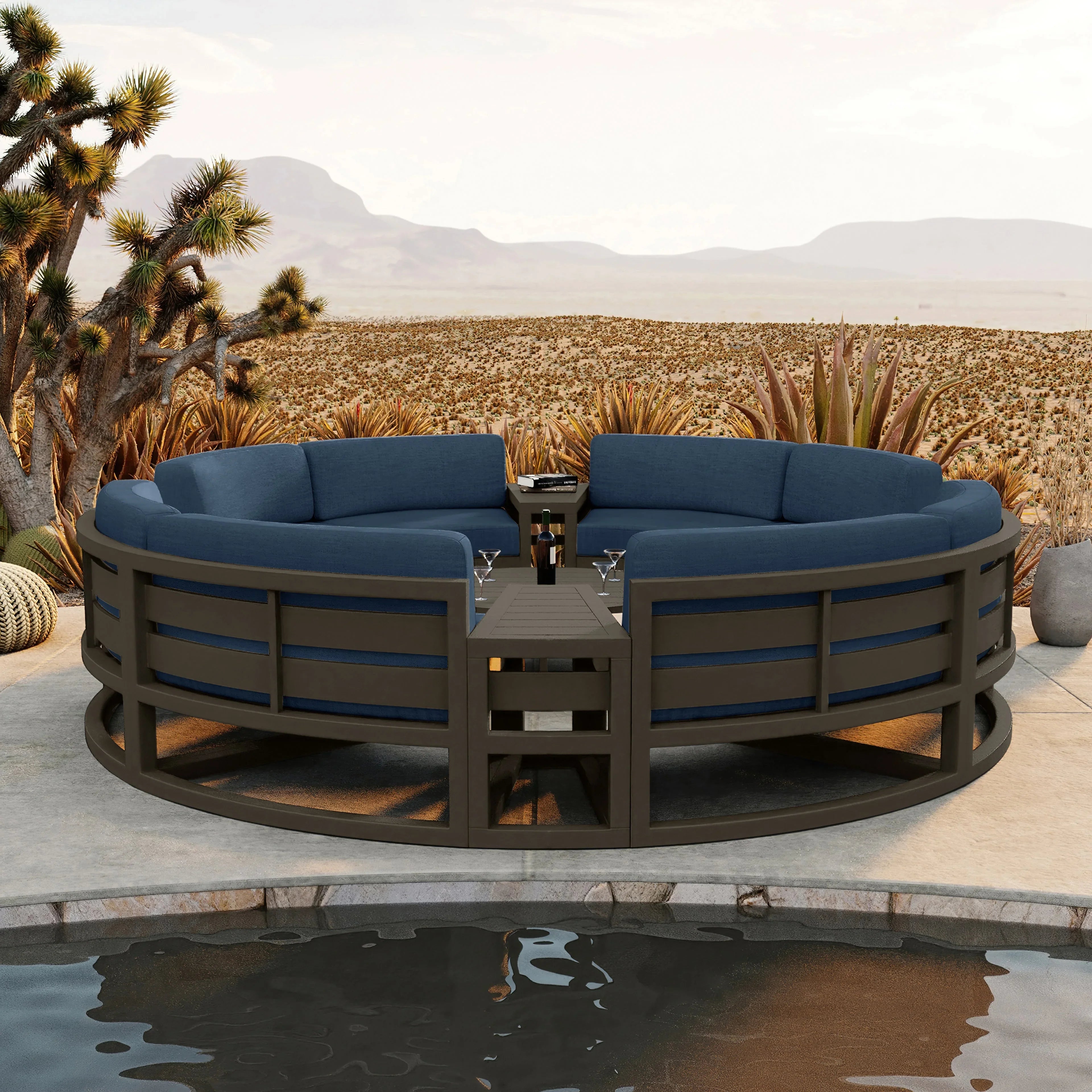 Avion 7 Piece Aluminum Curve Sectional Set#Finish_Slate#Fabric_Spectrum Indigo