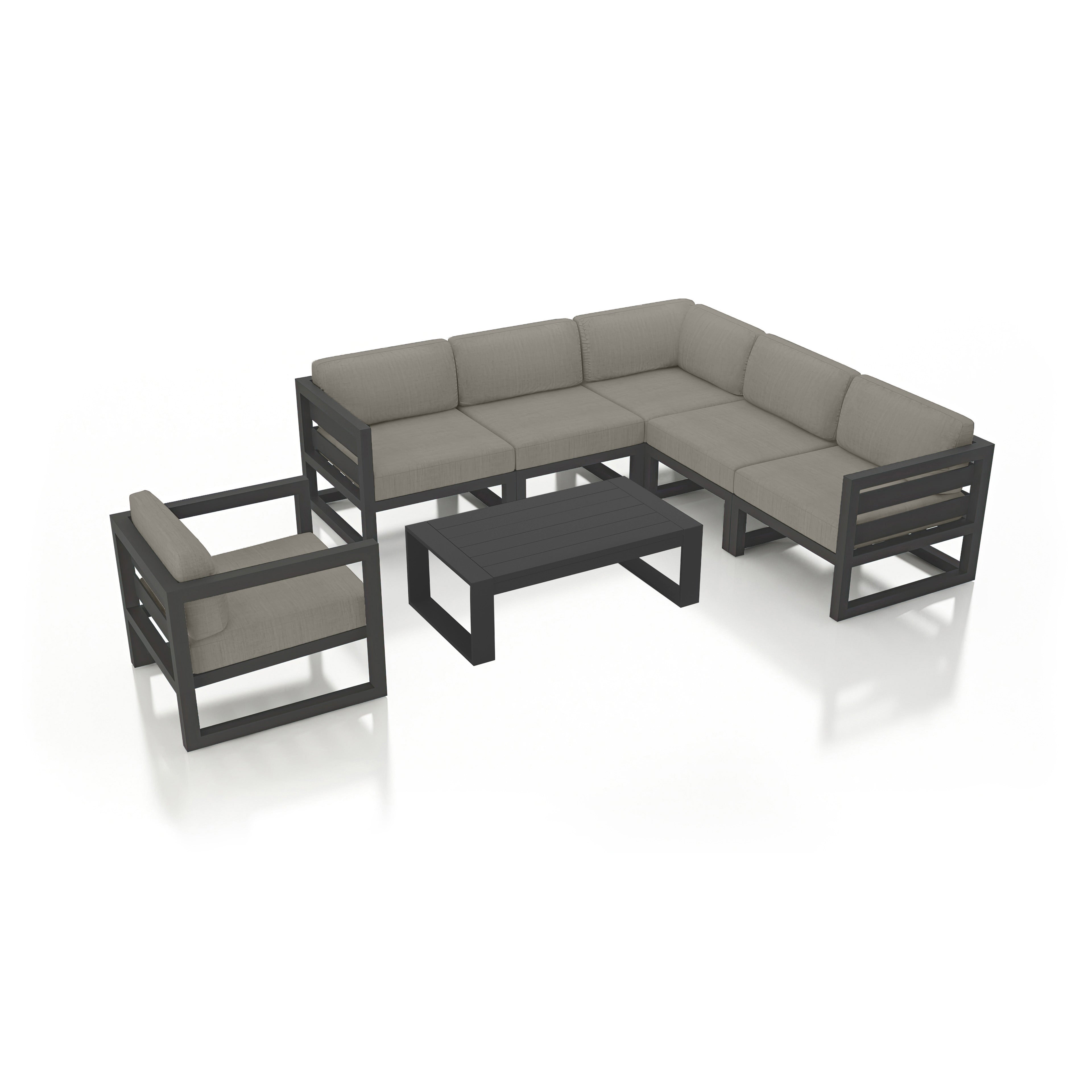 Avion 7 Piece Aluminum Sectional Set#Finish_Slate#Fabric_Canvas Charcoal