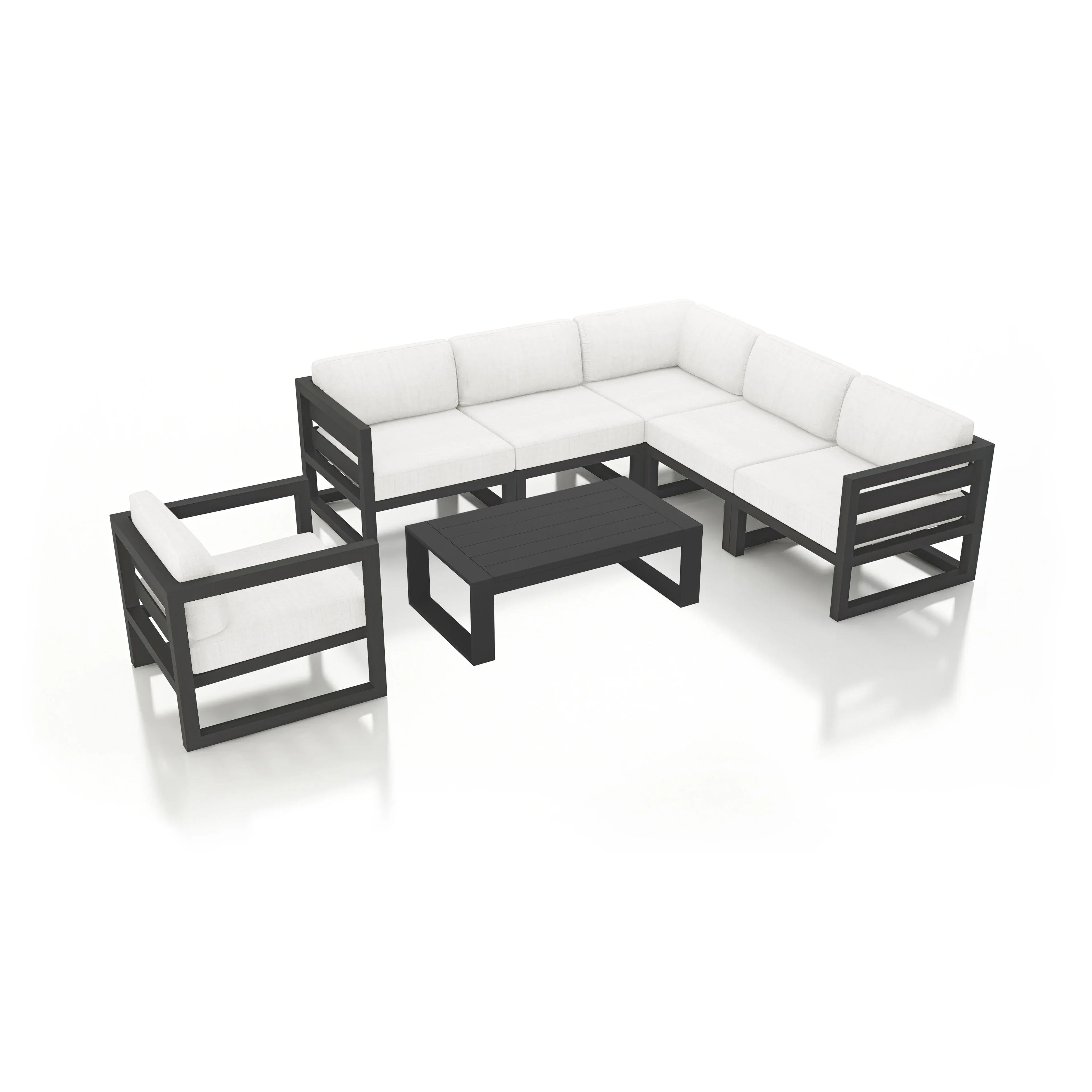 Avion 7 Piece Aluminum Sectional Set#Finish_Slate#Fabric_Canvas Natural