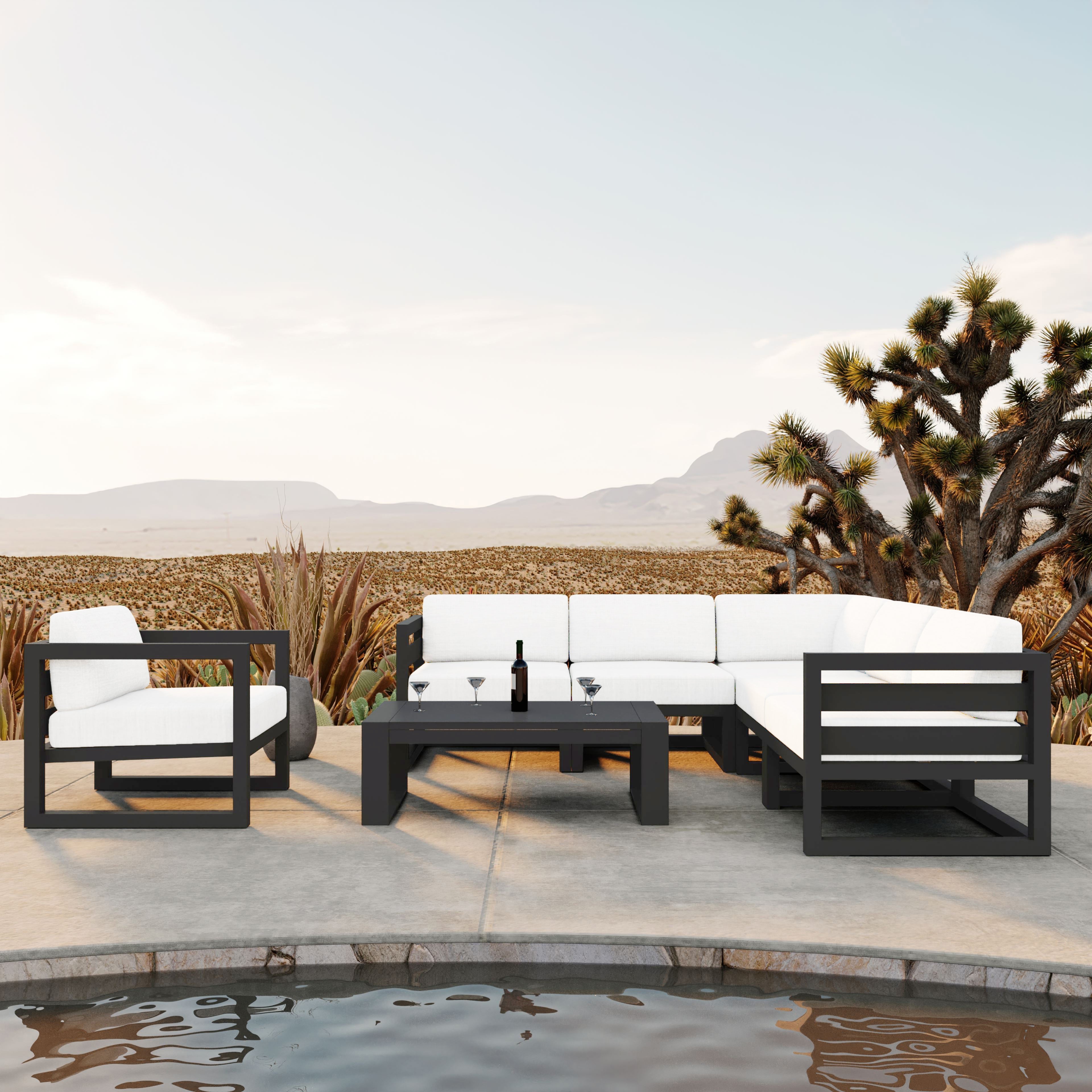 Avion 7 Piece Aluminum Sectional Set#Finish_Slate#Fabric_Canvas Natural