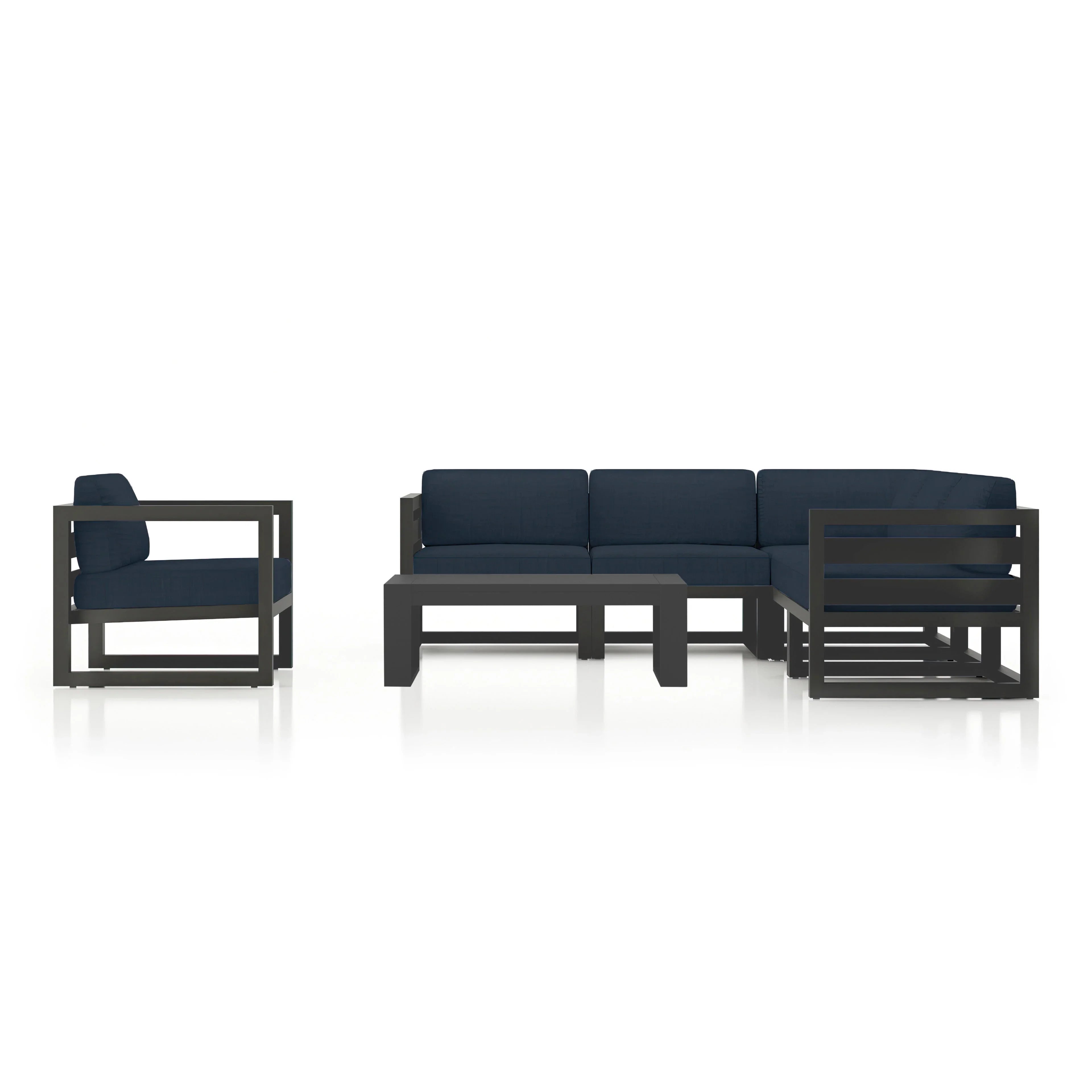 Avion 7 Piece Aluminum Sectional Set#Finish_Slate#Fabric_Spectrum Indigo