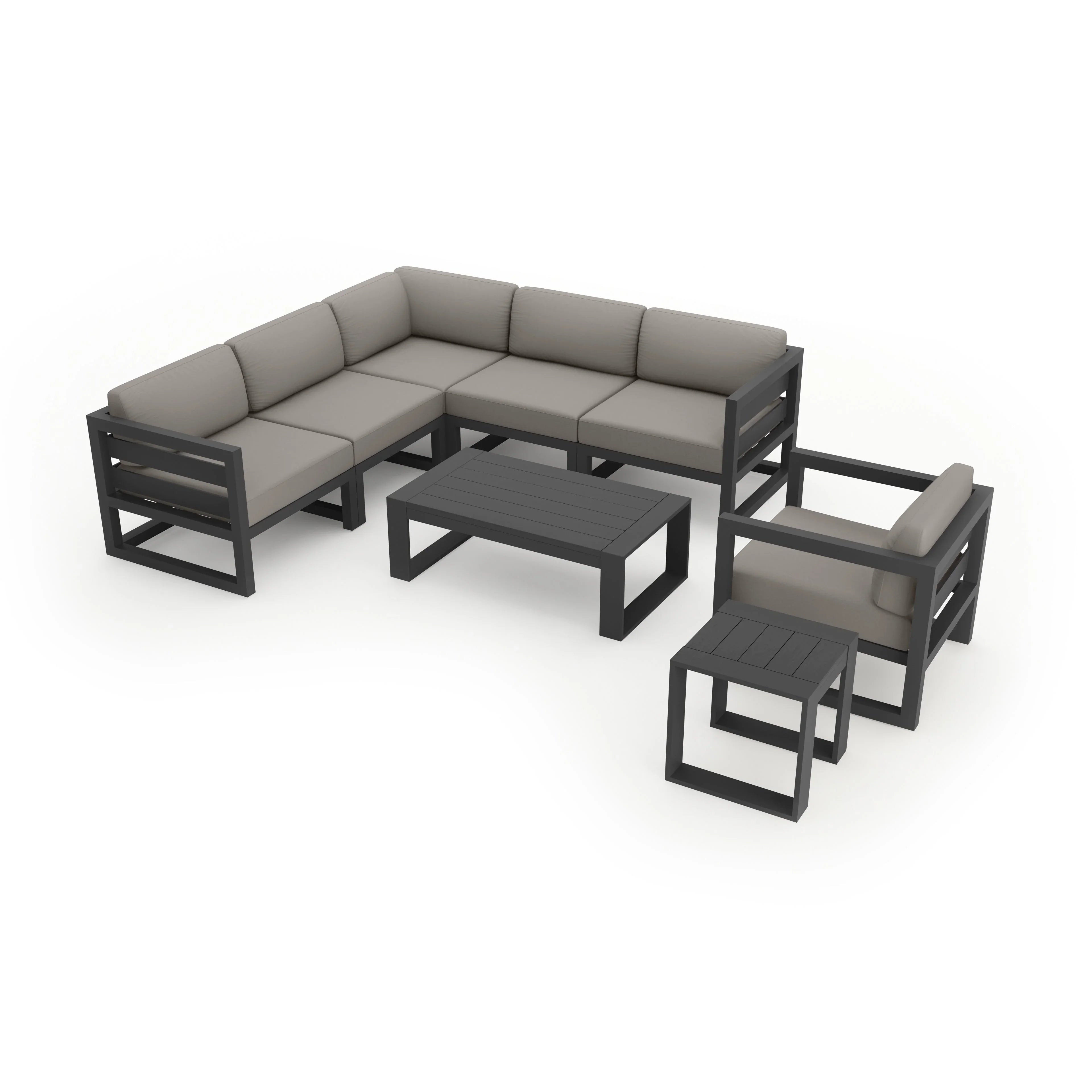 Avion 8 Piece Aluminum Sectional Set#Finish_Slate#Fabric_Canvas Charcoal