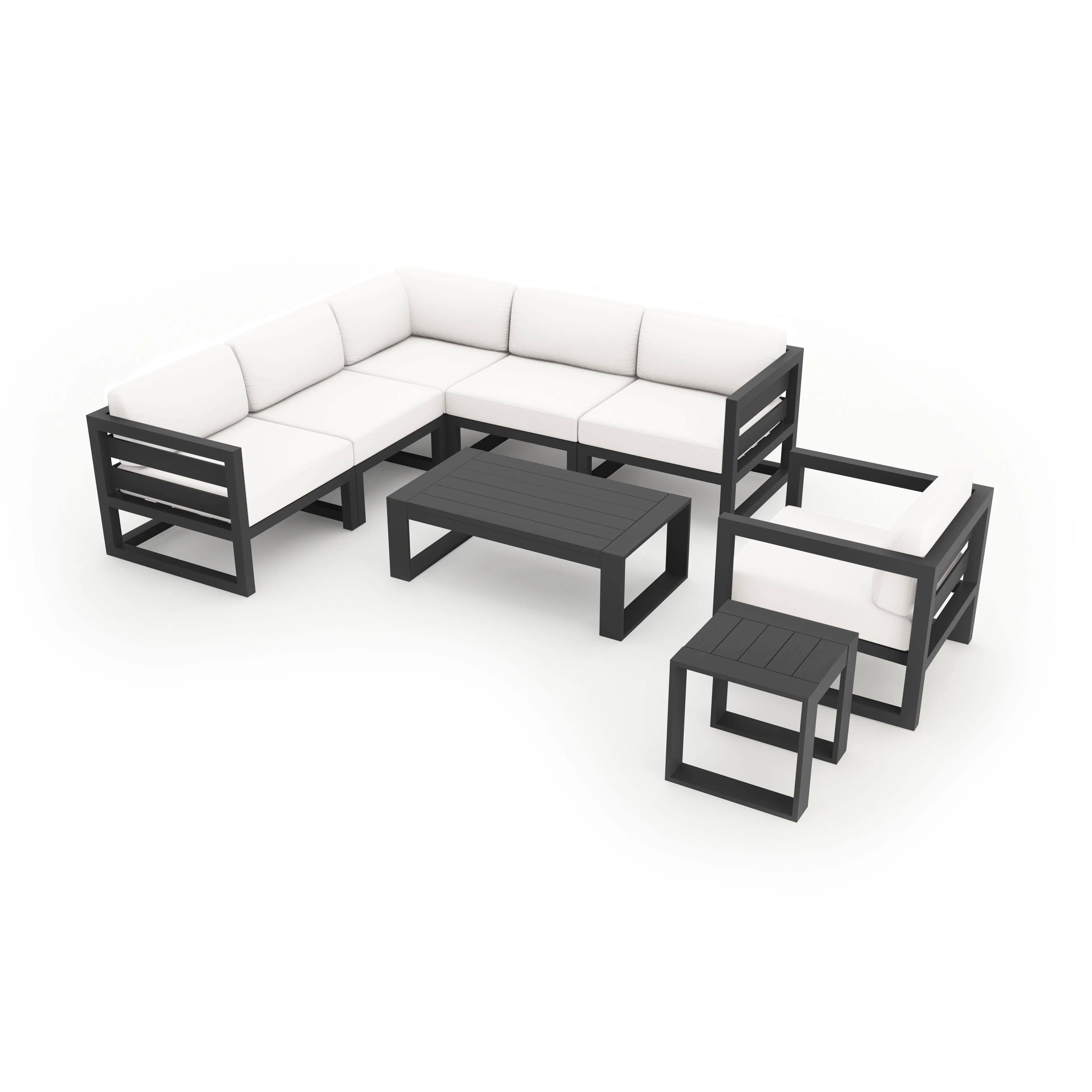 Avion 8 Piece Aluminum Sectional Set#Finish_Slate#Fabric_Canvas Natural