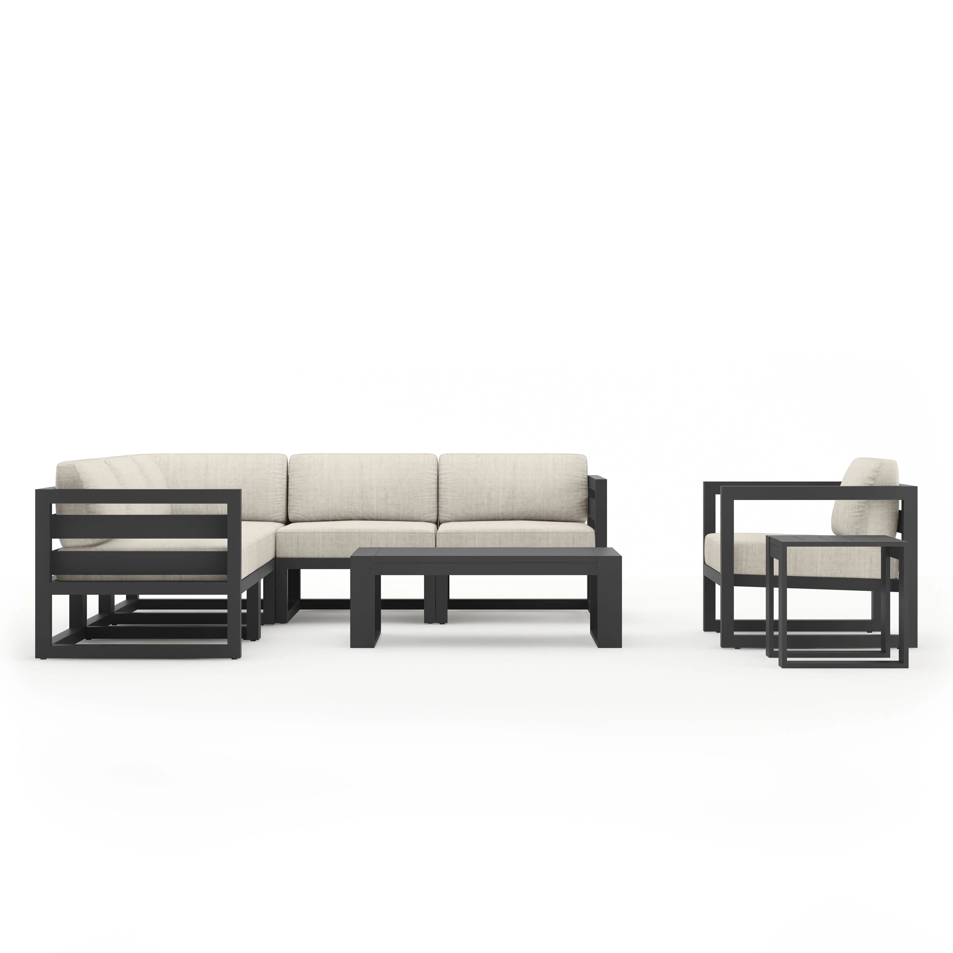 Avion 8 Piece Aluminum Sectional Set#Finish_Slate#Fabric_Cast Silver