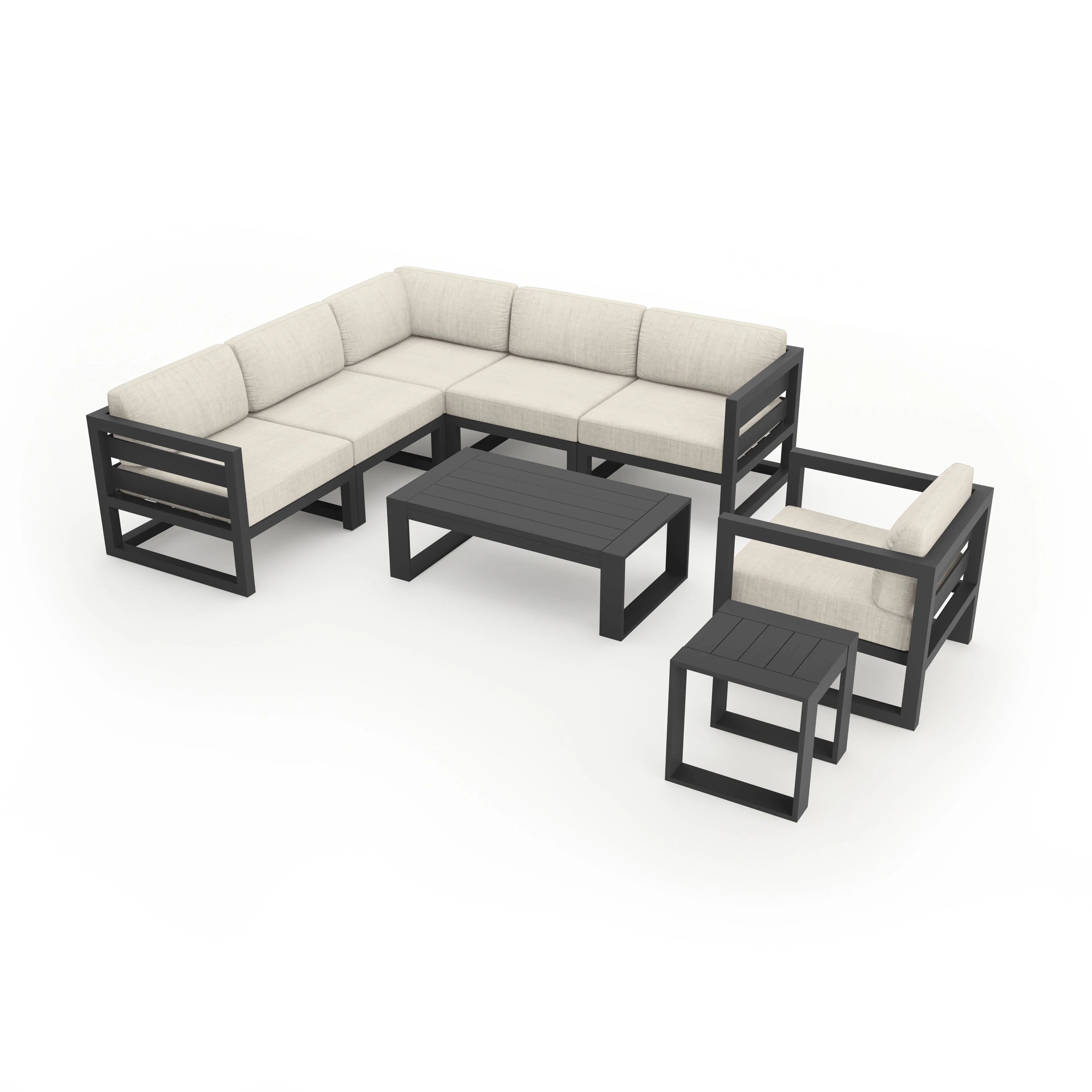 Avion 8 Piece Aluminum Sectional Set#Finish_Slate#Fabric_Cast Silver