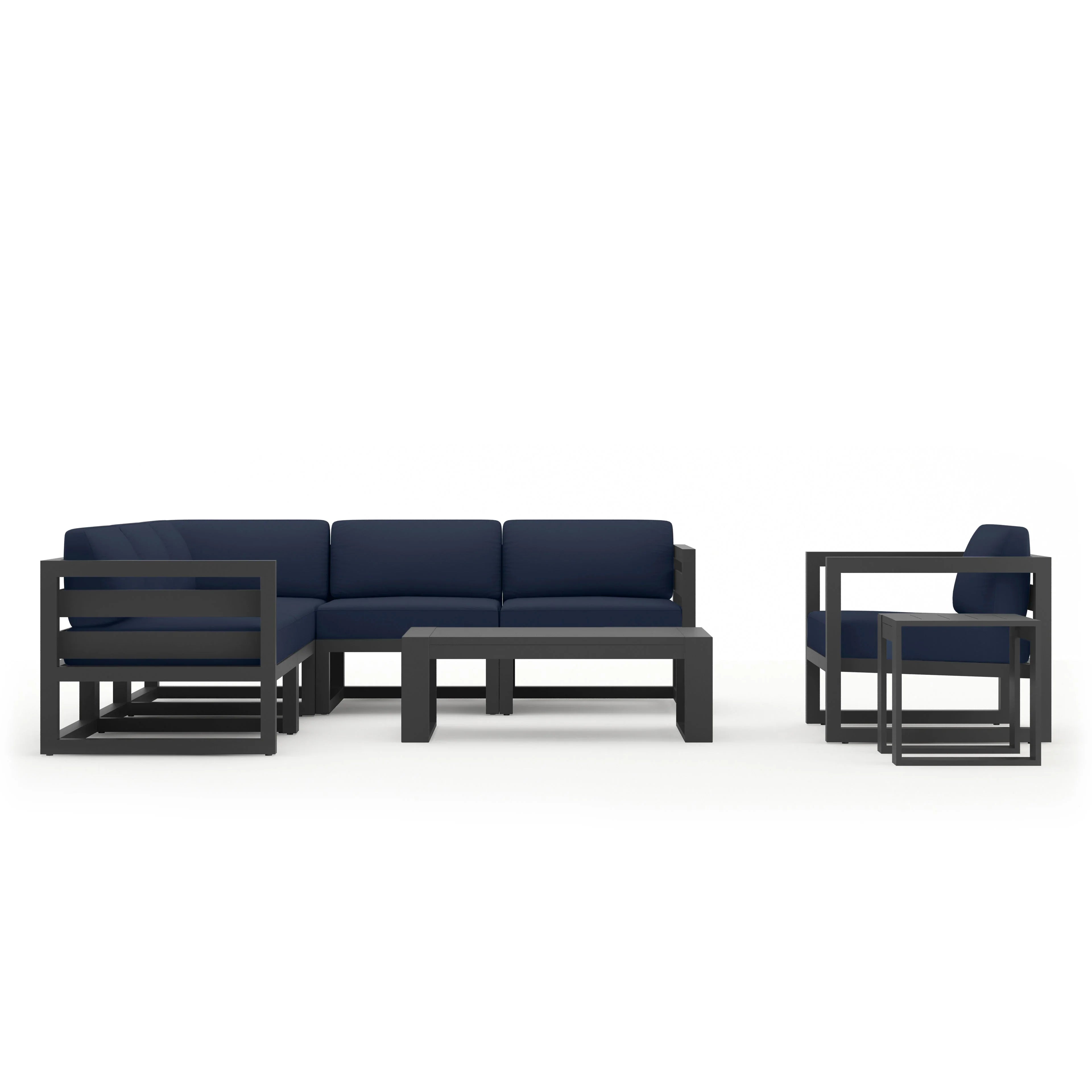 Avion 8 Piece Aluminum Sectional Set#Finish_Slate#Fabric_Spectrum Indigo