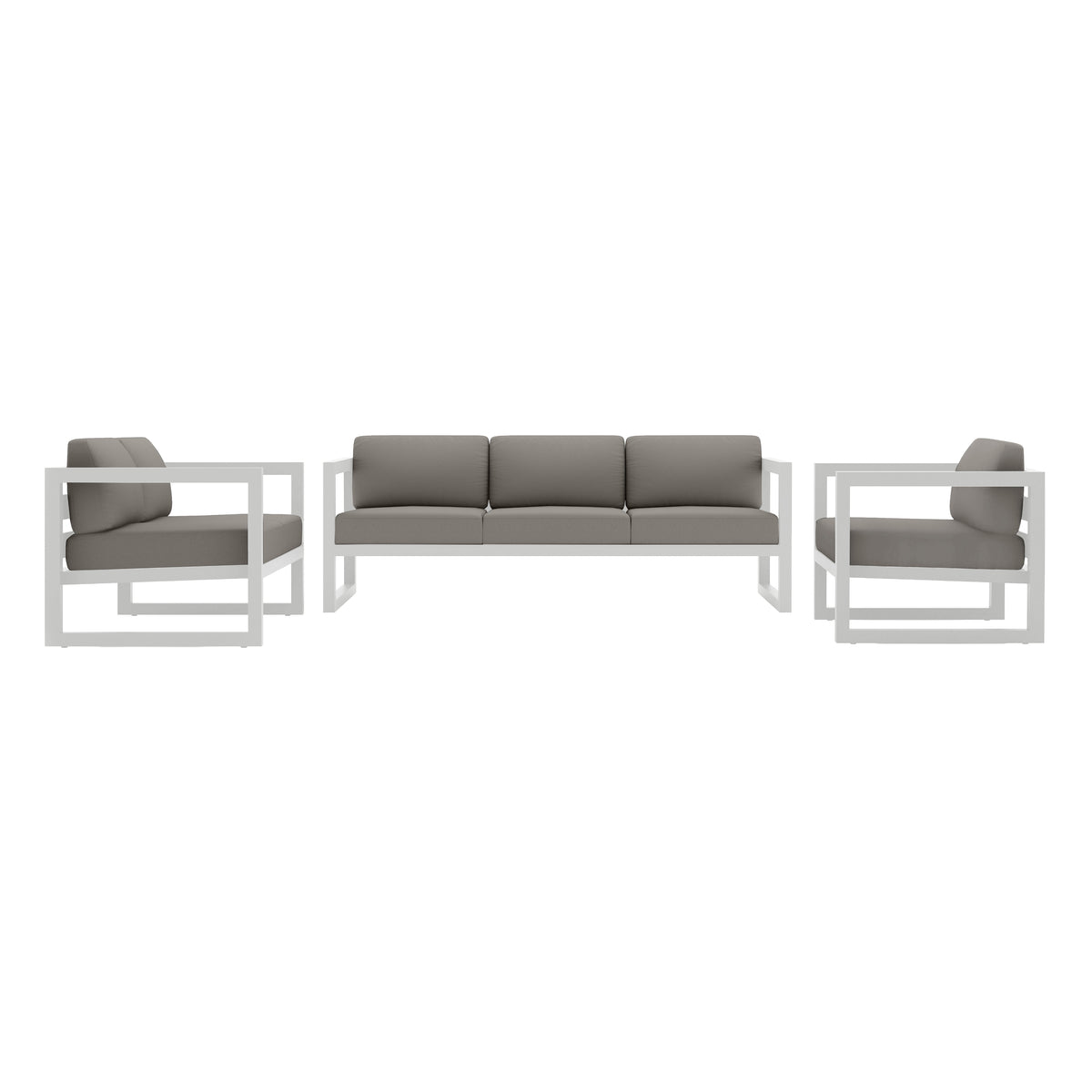 Avion 3 Piece Aluminum Sofa Loveseat Set#Finish_White#Fabric_Canvas Charcoal
