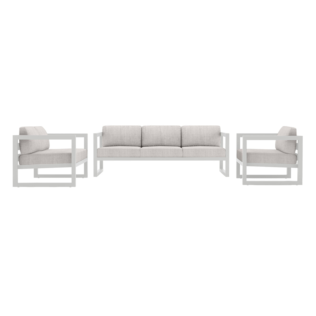 Avion 3 Piece Aluminum Sofa Loveseat Set#Finish_White#Fabric_Cast Silver