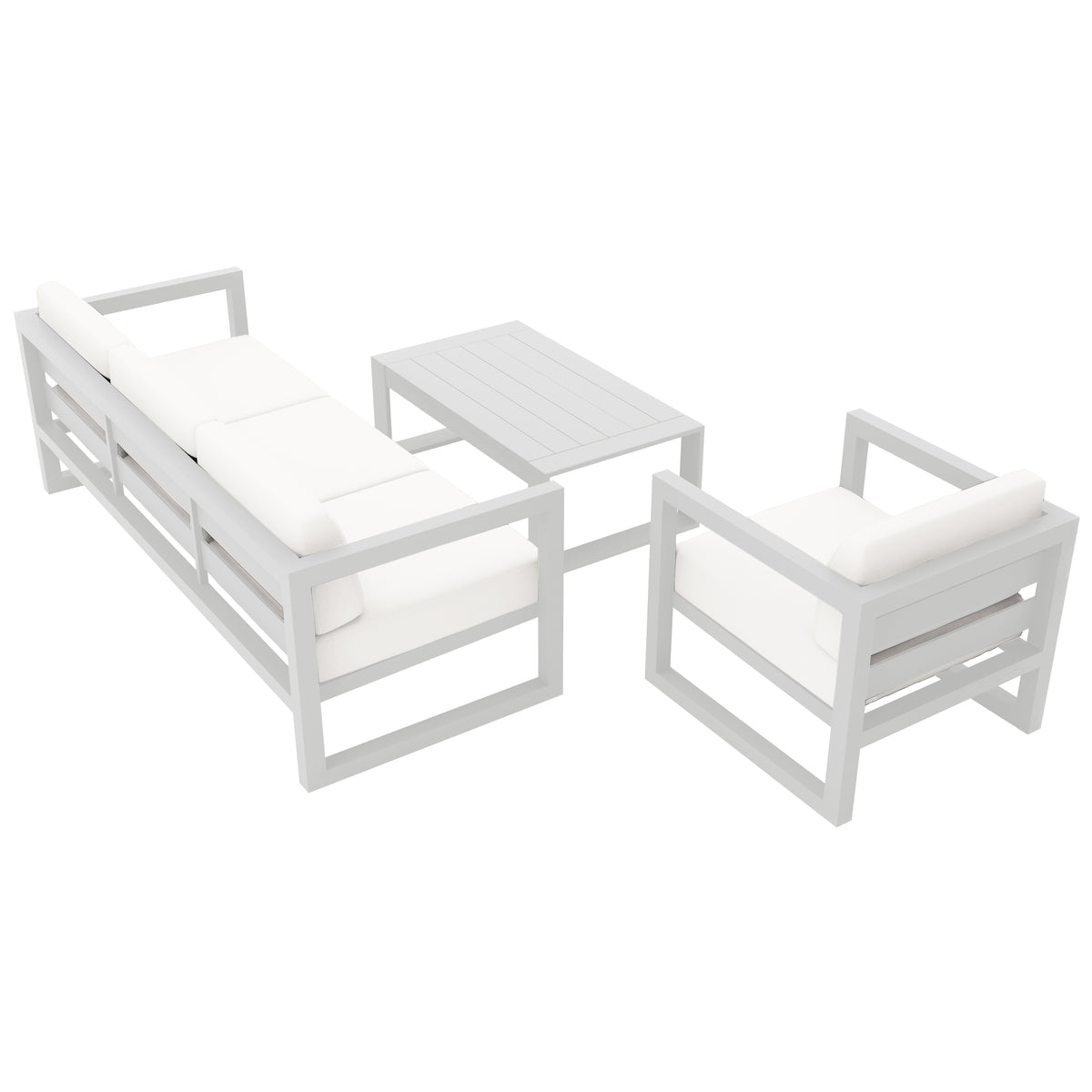 Avion 3 Piece Aluminum Sofa Set#Finish_White#Fabric_Canvas Natural