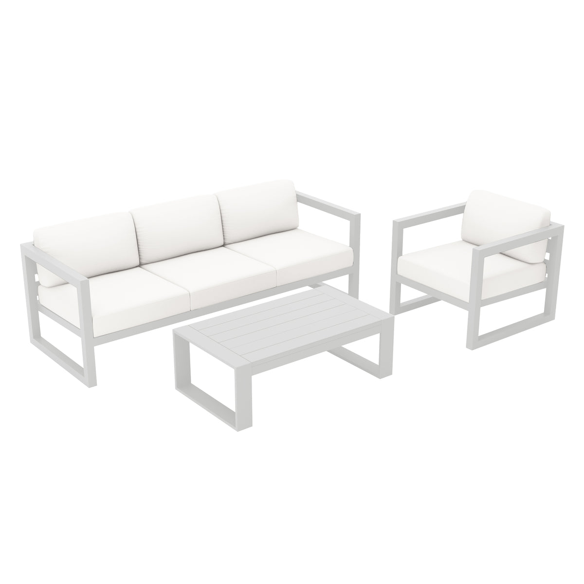 Avion 3 Piece Aluminum Sofa Set#Finish_White#Fabric_Canvas Natural