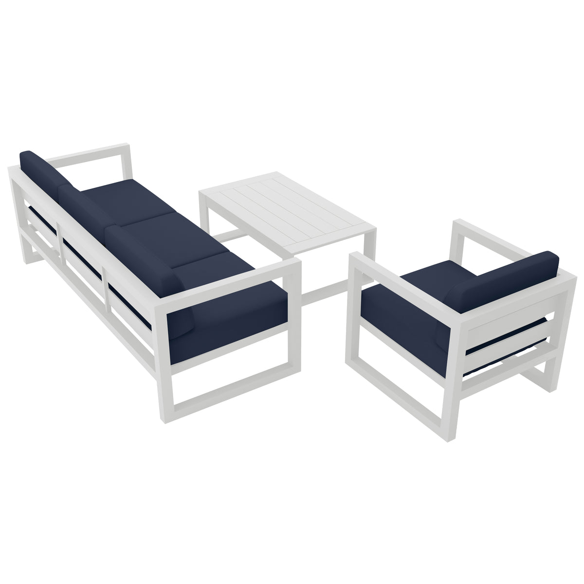 Avion 3 Piece Aluminum Sofa Set#Finish_White#Fabric_Spectrum Indigo