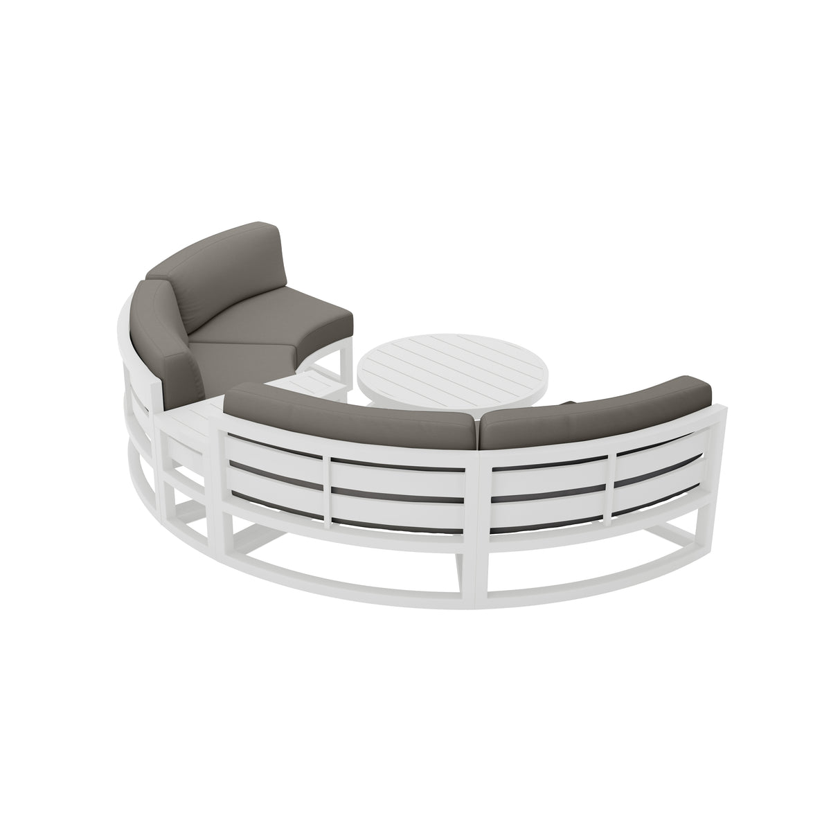 Avion 4 Piece Aluminum Curve Sectional Set#Finish_White#Fabric_Canvas Charcoal