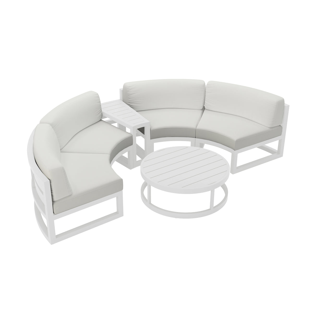 Avion 4 Piece Aluminum Curve Sectional Set#Finish_White#Fabric_Canvas Natural