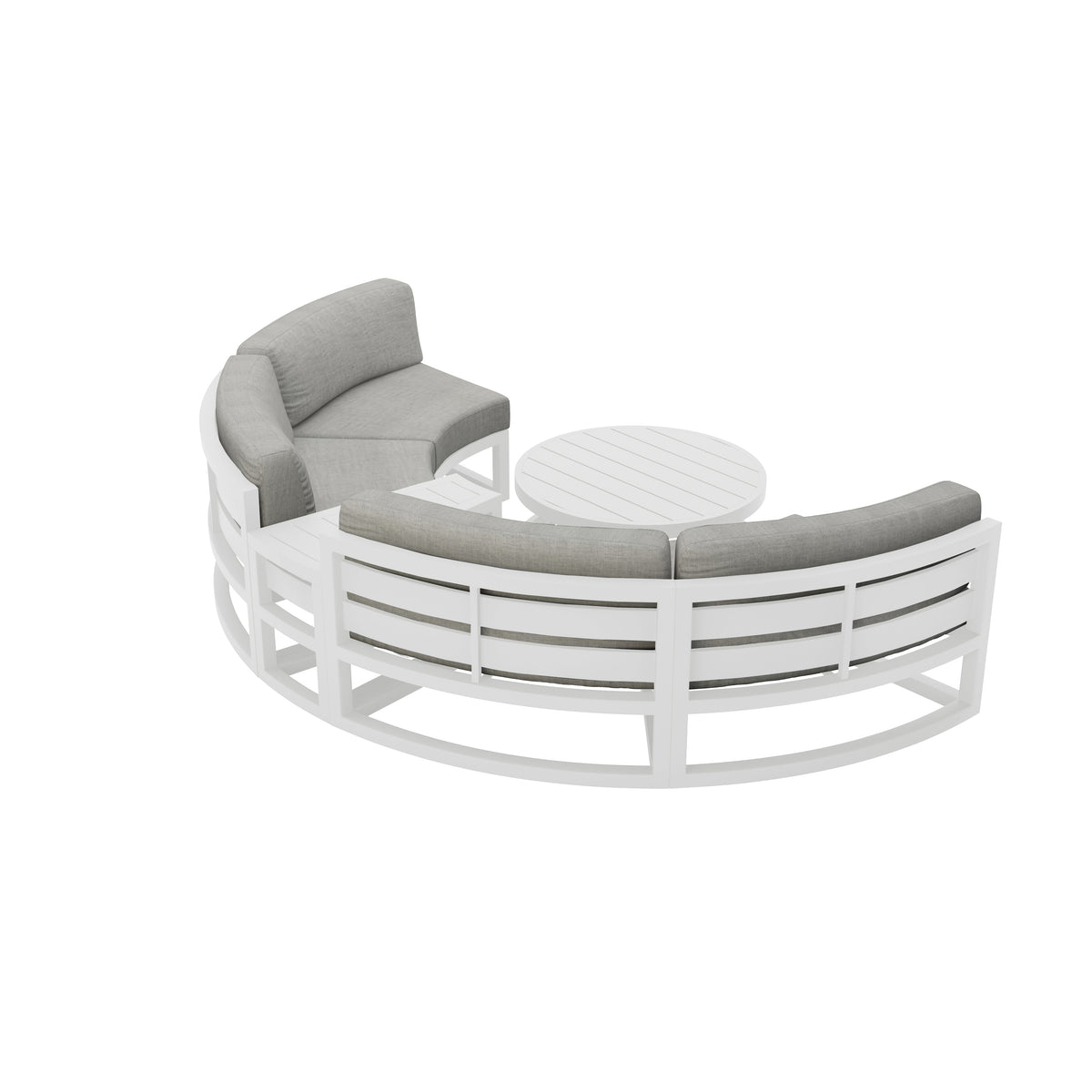 Avion 4 Piece Aluminum Curve Sectional Set#Finish_White#Fabric_Cast Silver