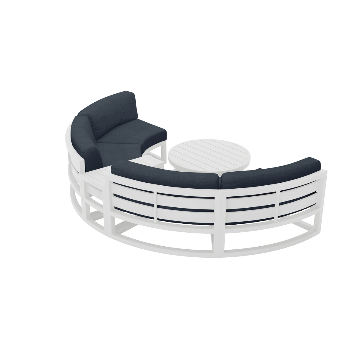 Avion 4 Piece Aluminum Curve Sectional Set#Finish_White#Fabric_Spectrum Indigo