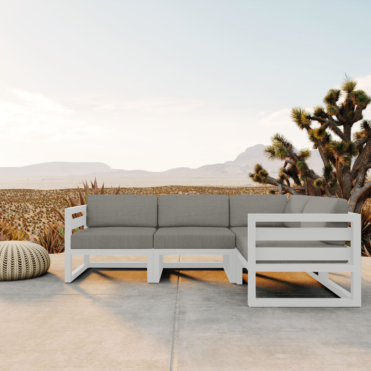 Avion 4 Piece Aluminum Sectional Set#Finish_White#Fabric_Canvas Charcoal