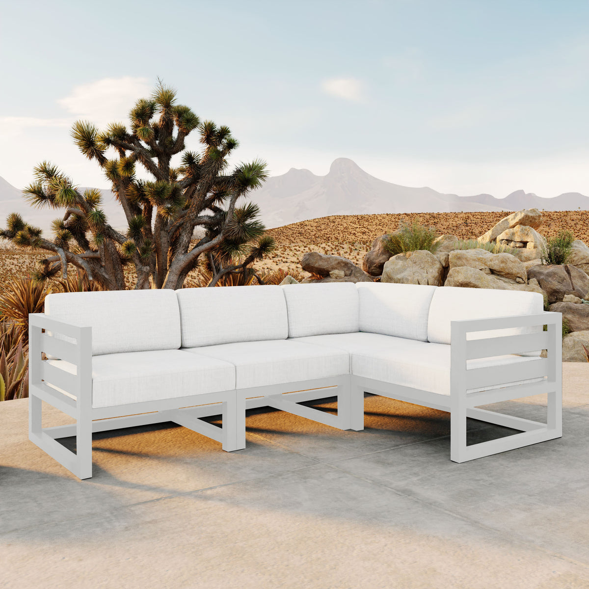 Avion 4 Piece Aluminum Sectional Set#Finish_White#Fabric_Canvas Natural