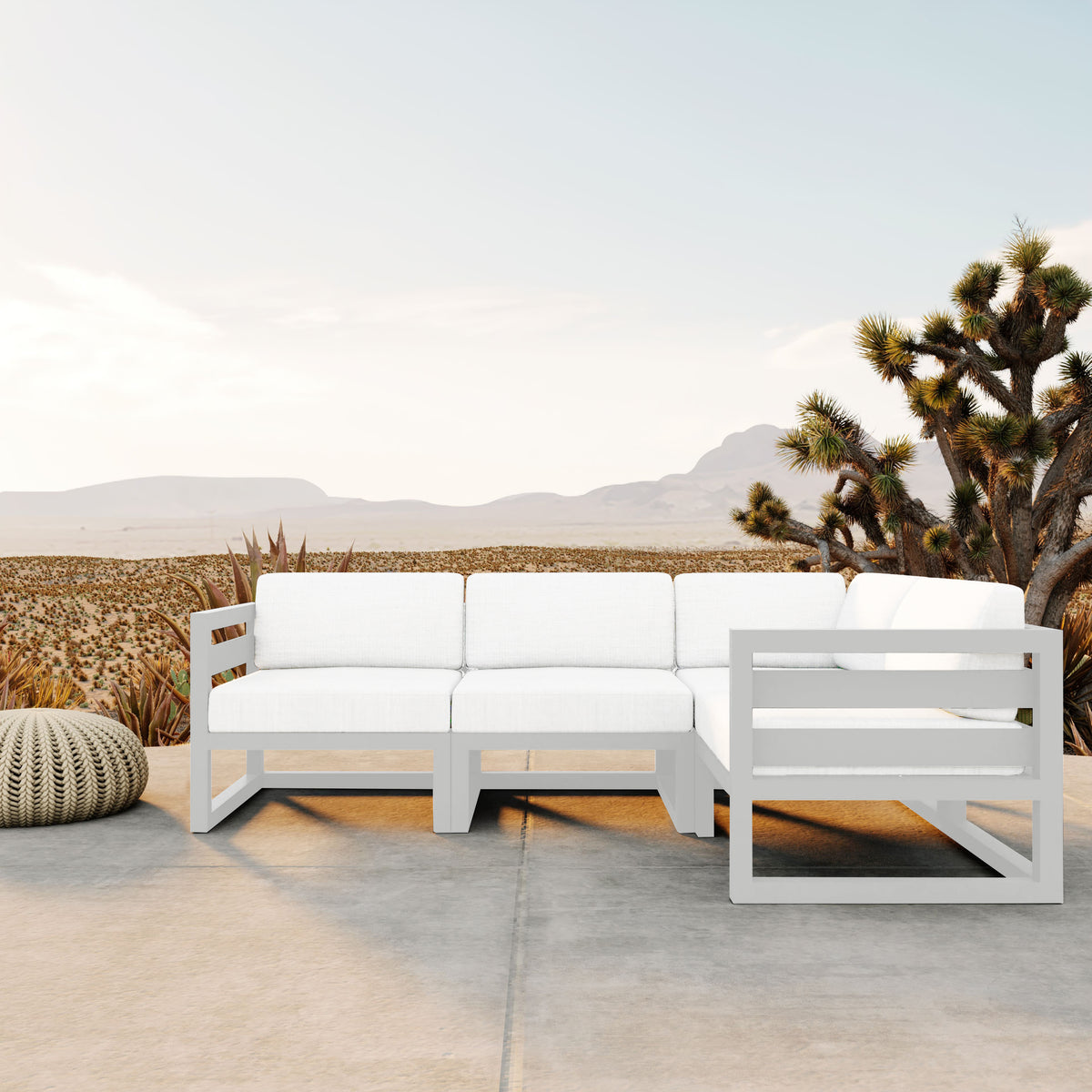 Avion 4 Piece Aluminum Sectional Set#Finish_White#Fabric_Canvas Natural