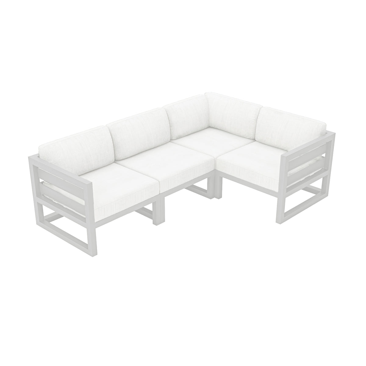 Avion 4 Piece Aluminum Sectional Set#Finish_White#Fabric_Canvas Natural