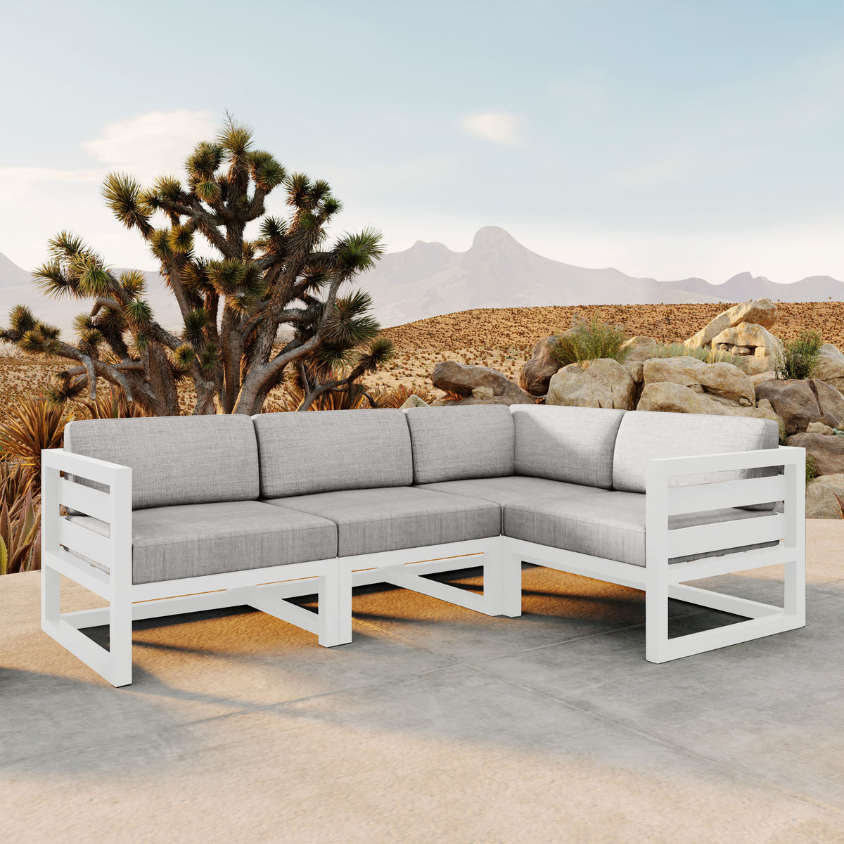 Avion 4 Piece Aluminum Sectional Set#Finish_White#Fabric_Cast Silver
