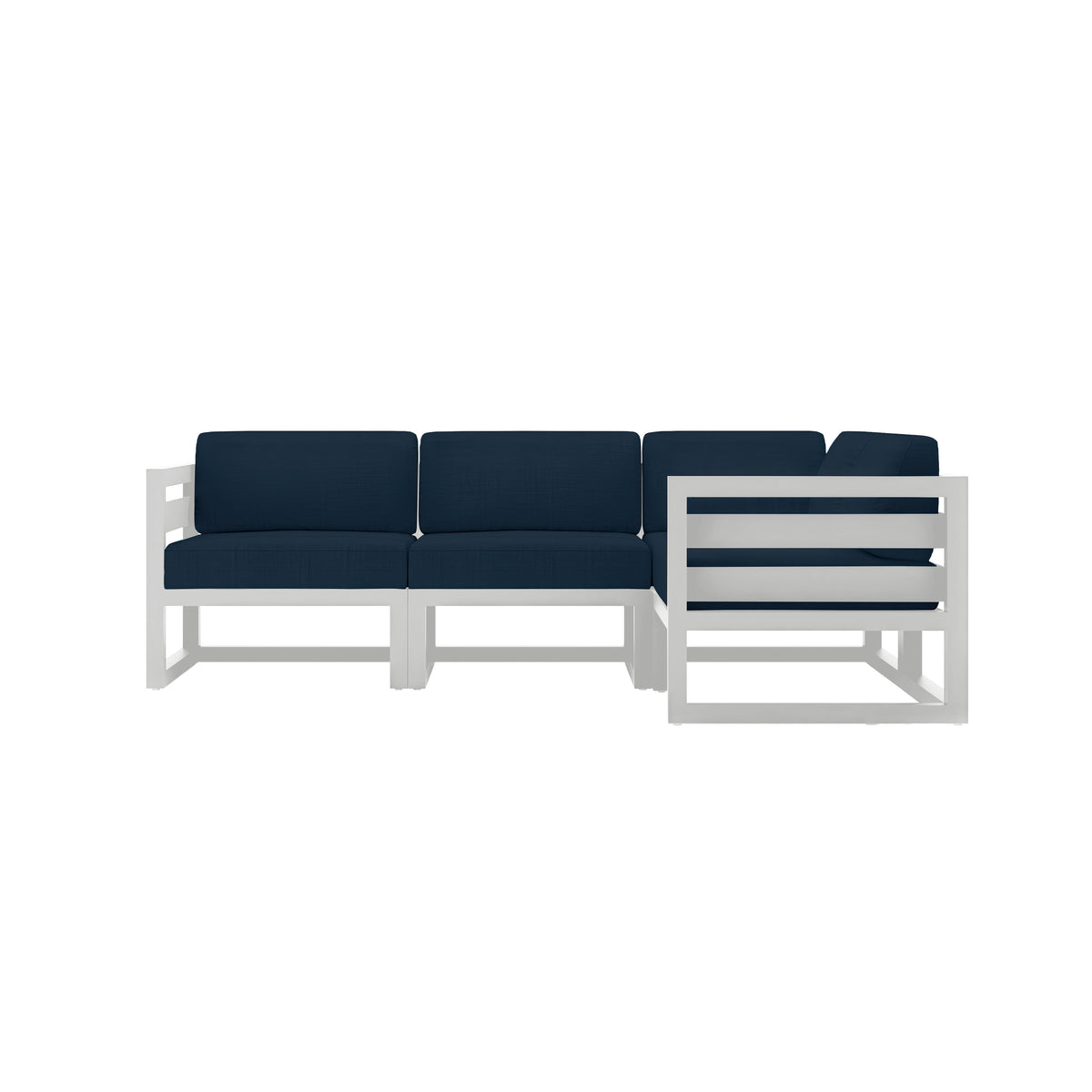 Avion 4 Piece Aluminum Sectional Set#Finish_White#Fabric_Spectrum Indigo