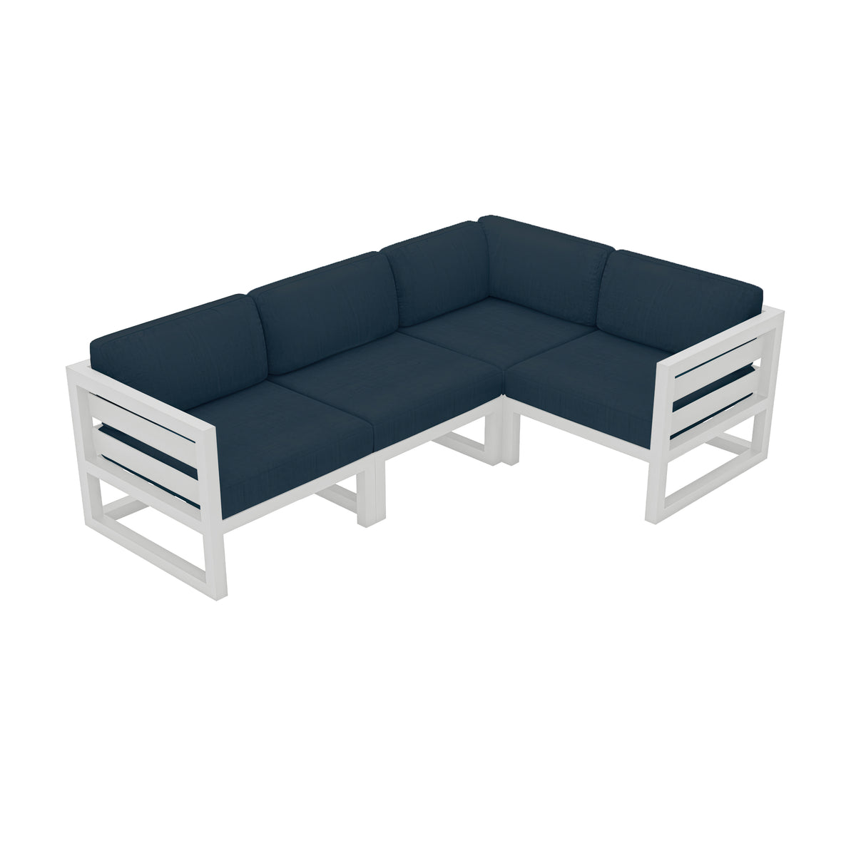 Avion 4 Piece Aluminum Sectional Set#Finish_White#Fabric_Spectrum Indigo