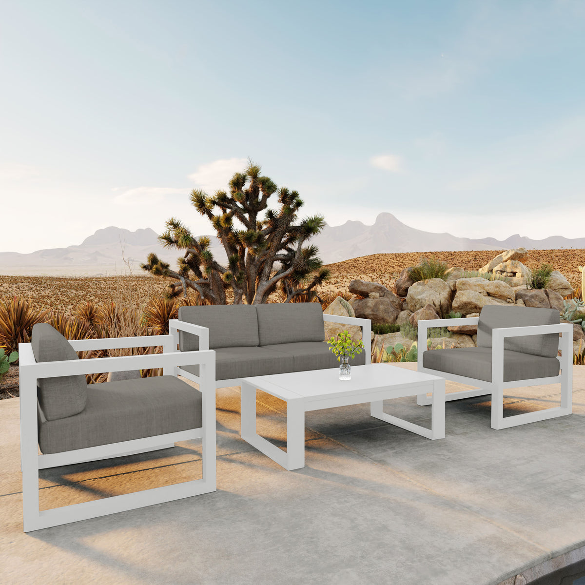 Avion 4 Piece Aluminum Loveseat Set#Finish_White#Fabric_Canvas Charcoal