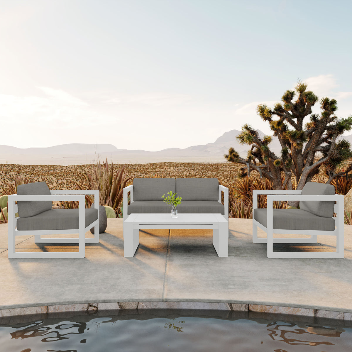 Avion 4 Piece Aluminum Loveseat Set#Finish_White#Fabric_Canvas Charcoal