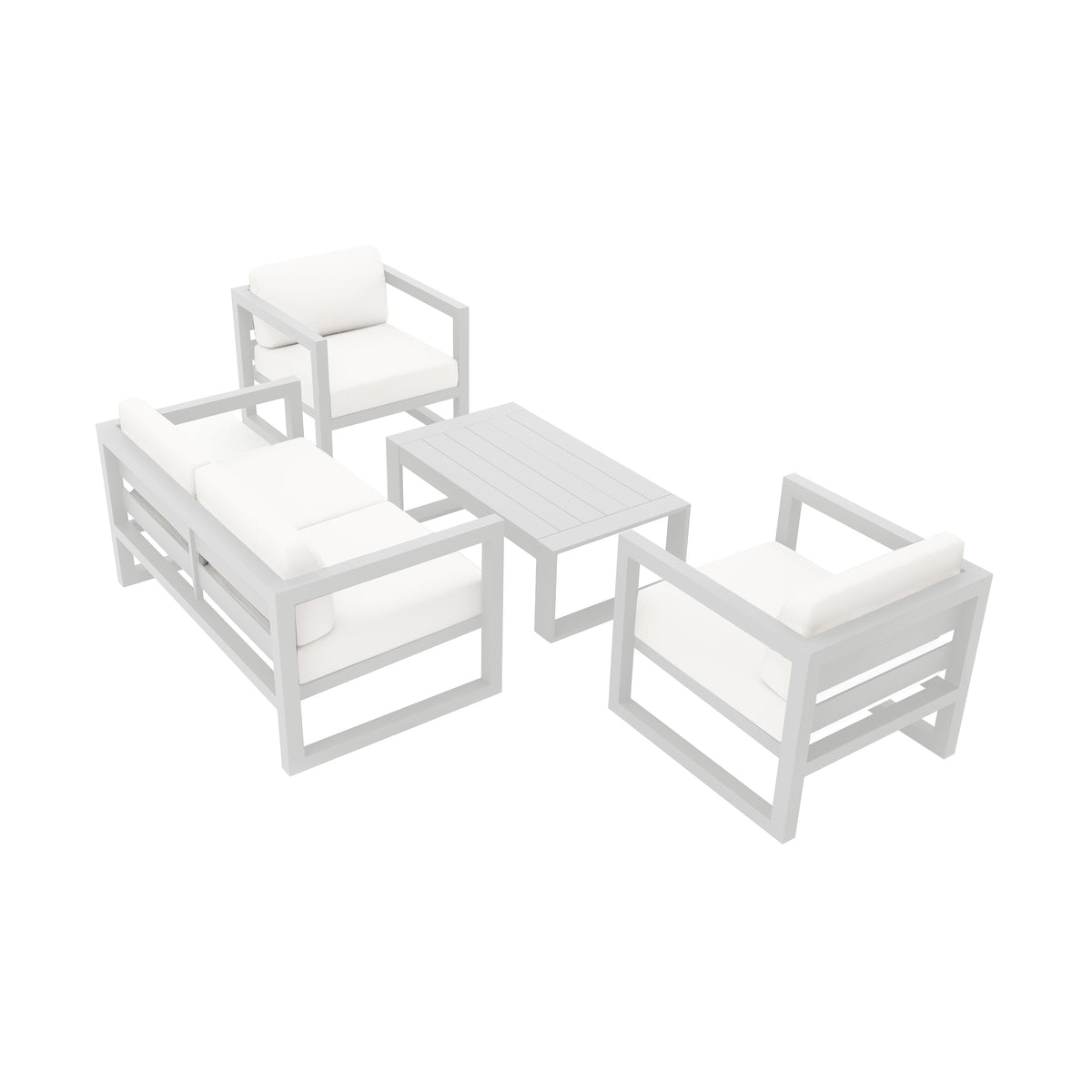 Avion 4 Piece Aluminum Loveseat Set#Finish_White#Fabric_Canvas Natural