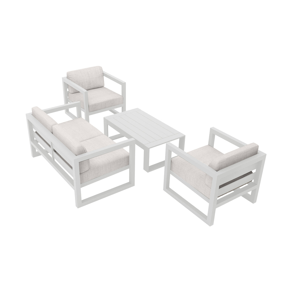 Avion 4 Piece Aluminum Loveseat Set#Finish_White#Fabric_Cast Silver