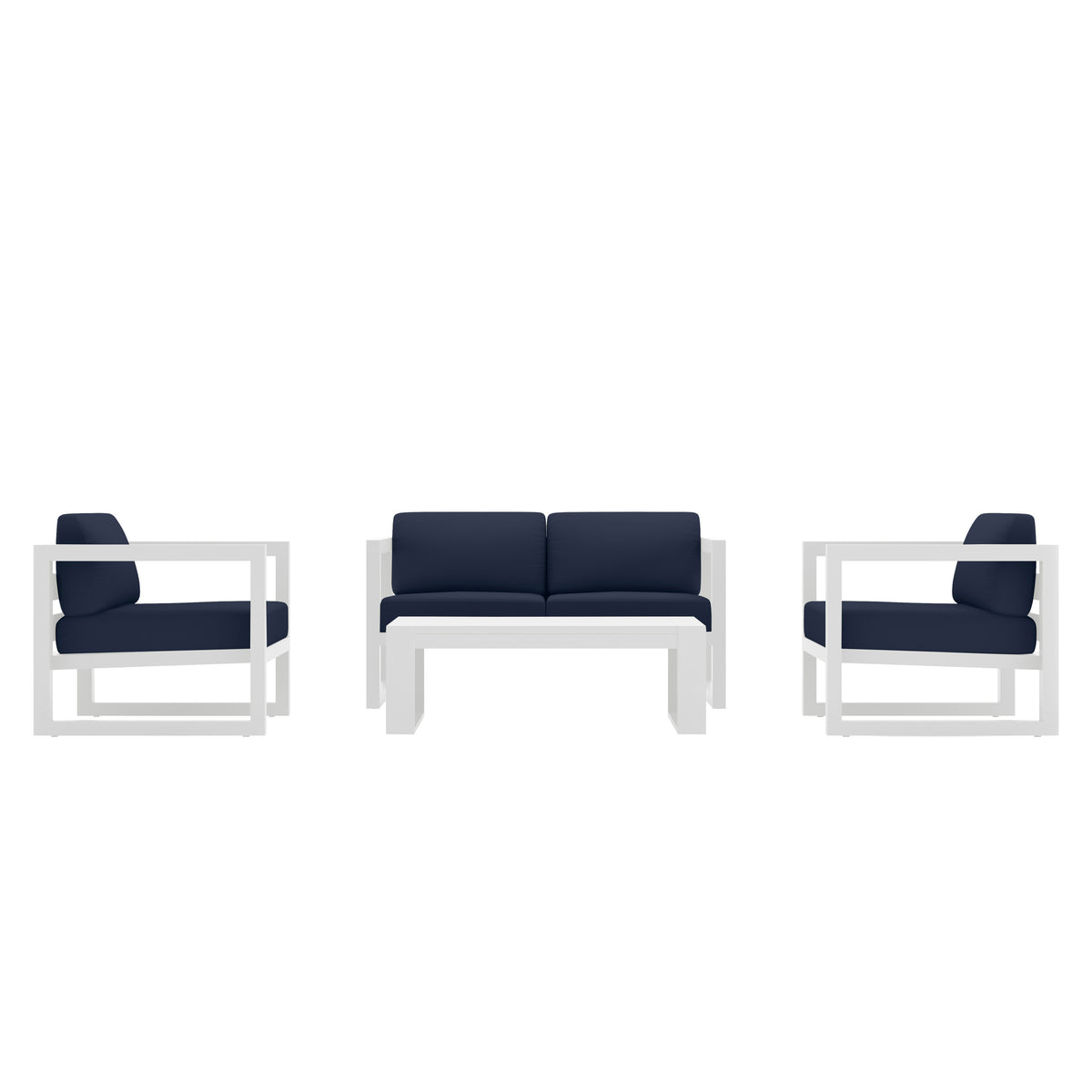Avion 4 Piece Aluminum Loveseat Set#Finish_White#Fabric_Spectrum Indigo