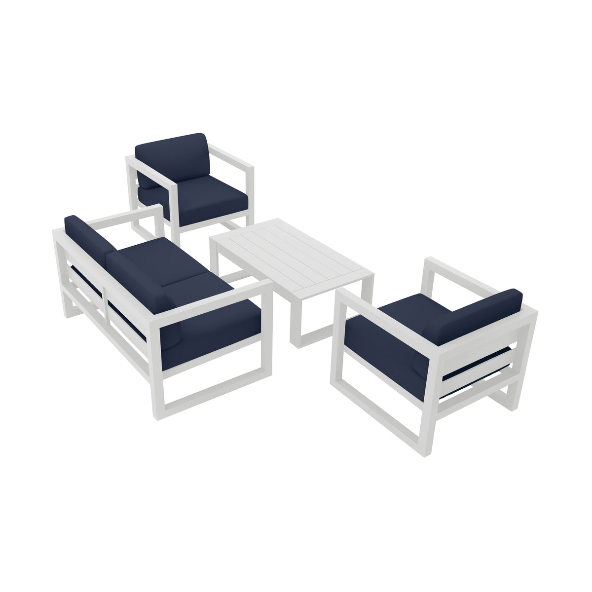 Avion 4 Piece Aluminum Loveseat Set#Finish_White#Fabric_Spectrum Indigo