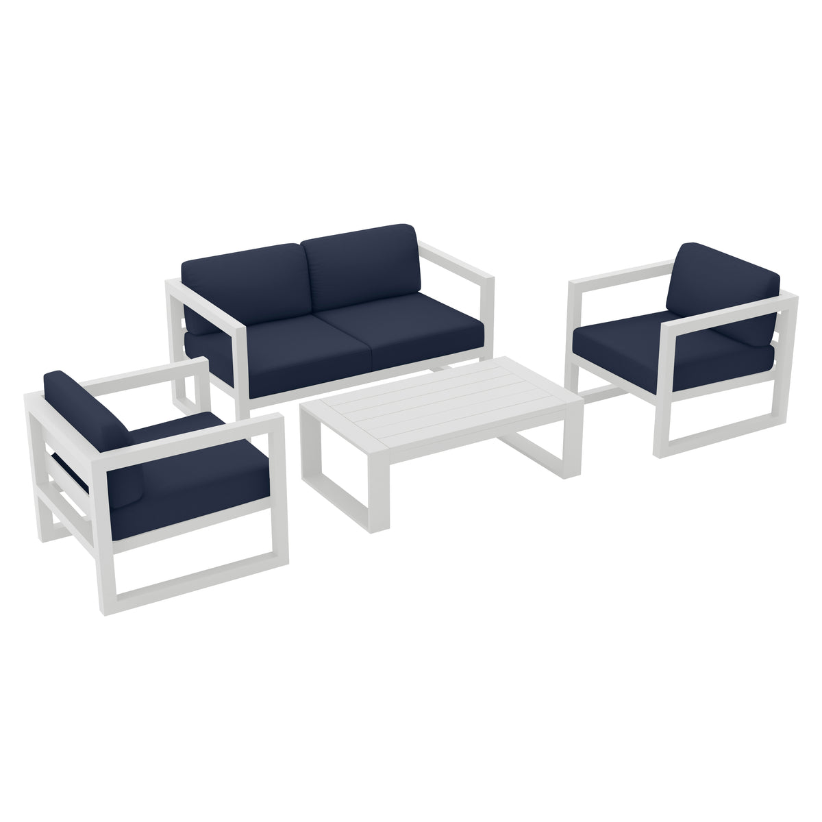 Avion 4 Piece Aluminum Loveseat Set#Finish_White#Fabric_Spectrum Indigo