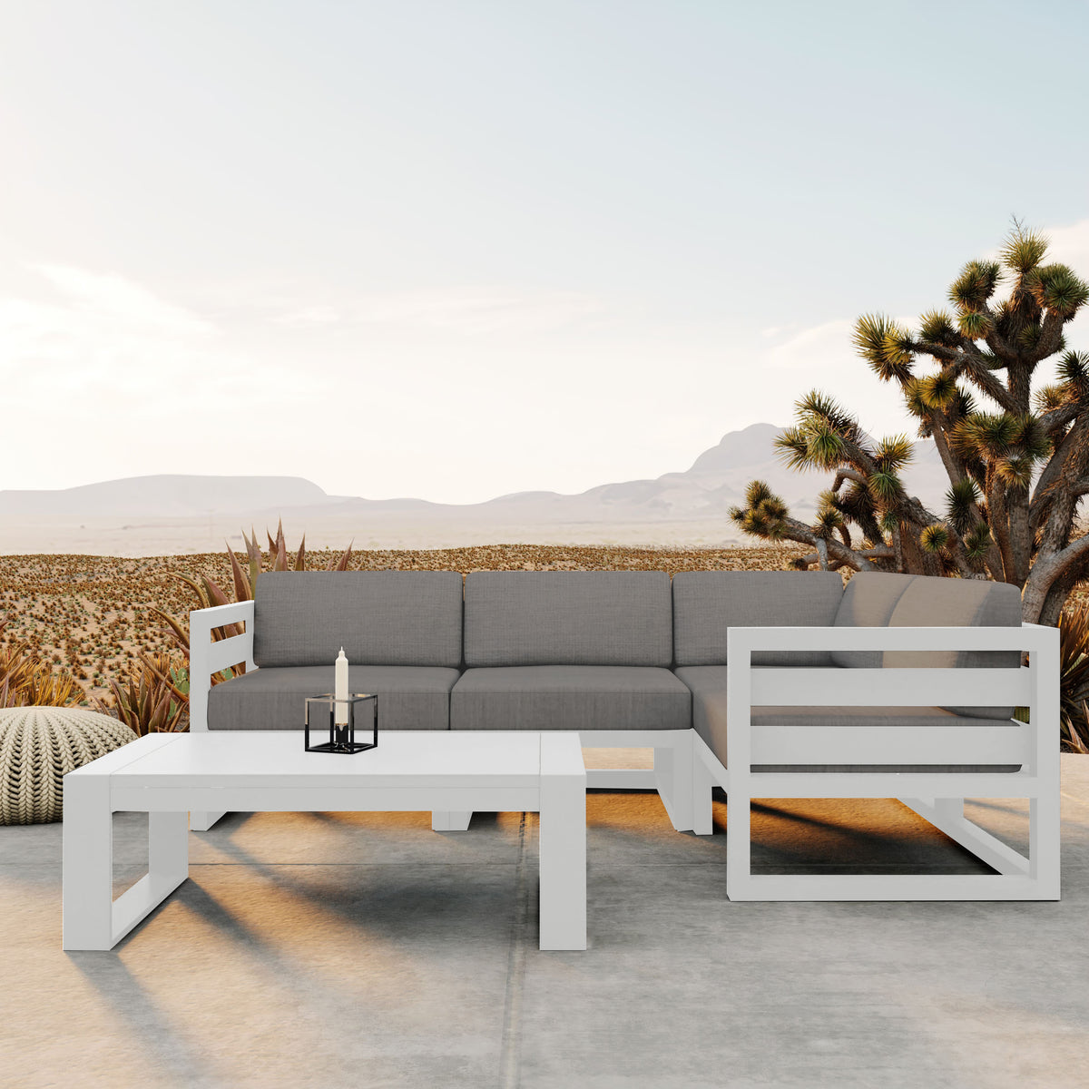 Avion 5 Piece Aluminum Sectional Set#Finish_White#Fabric_Canvas Charcoal