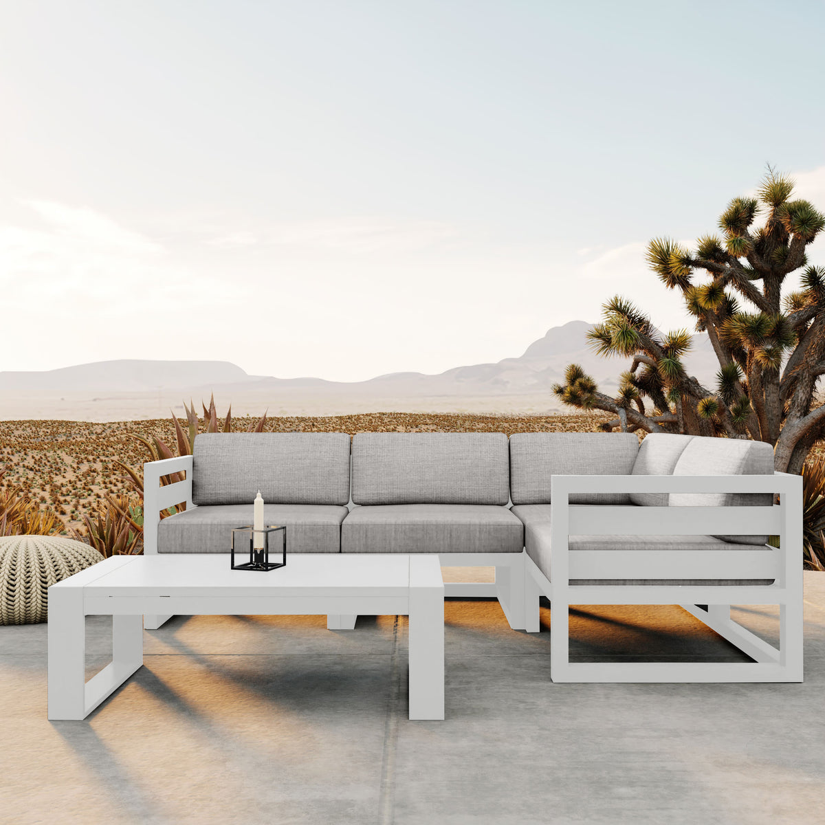 Avion 5 Piece Aluminum Sectional Set#Finish_White#Fabric_Cast Silver