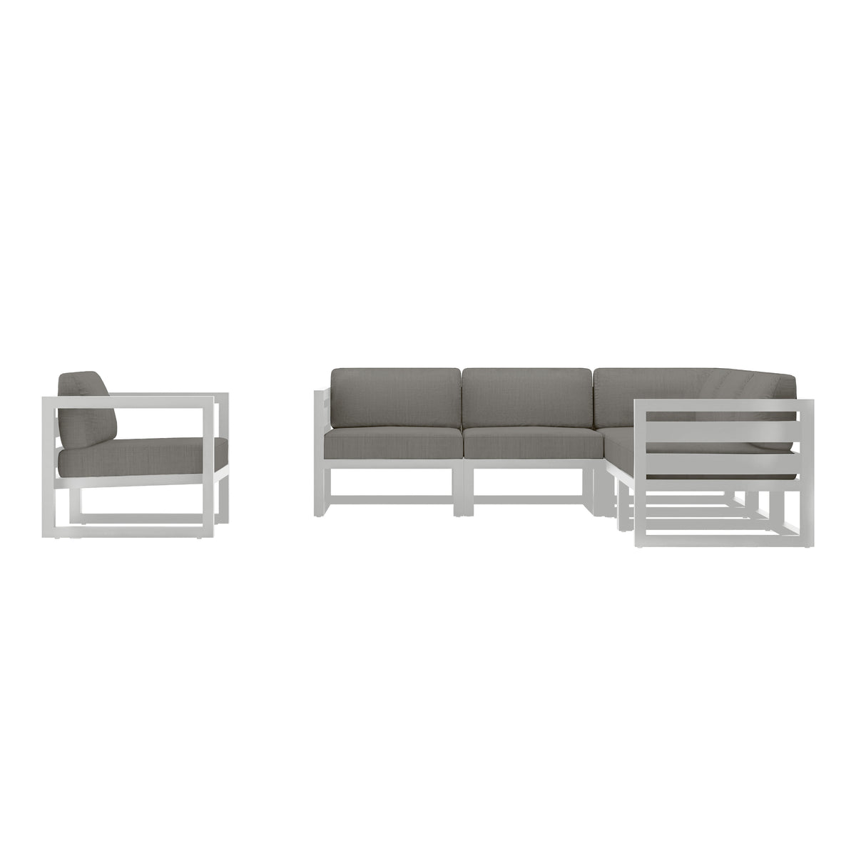 Avion 6 Piece Aluminum Sectional Set#Finish_White#Fabric_Canvas Charcoal