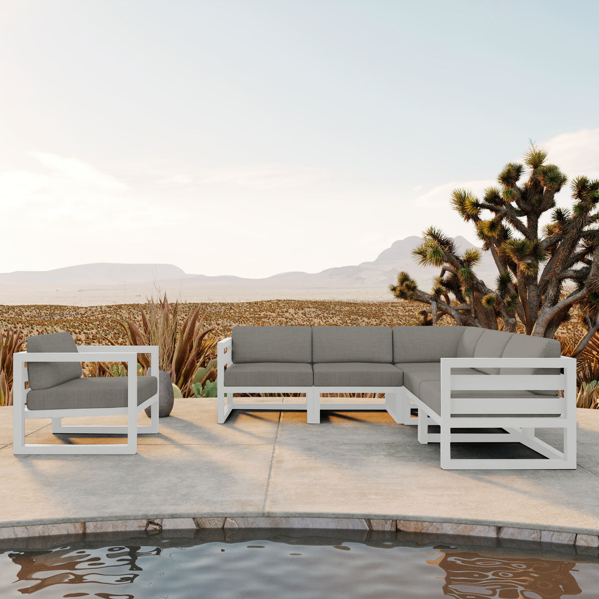 Avion 6 Piece Aluminum Sectional Set#Finish_White#Fabric_Canvas Charcoal