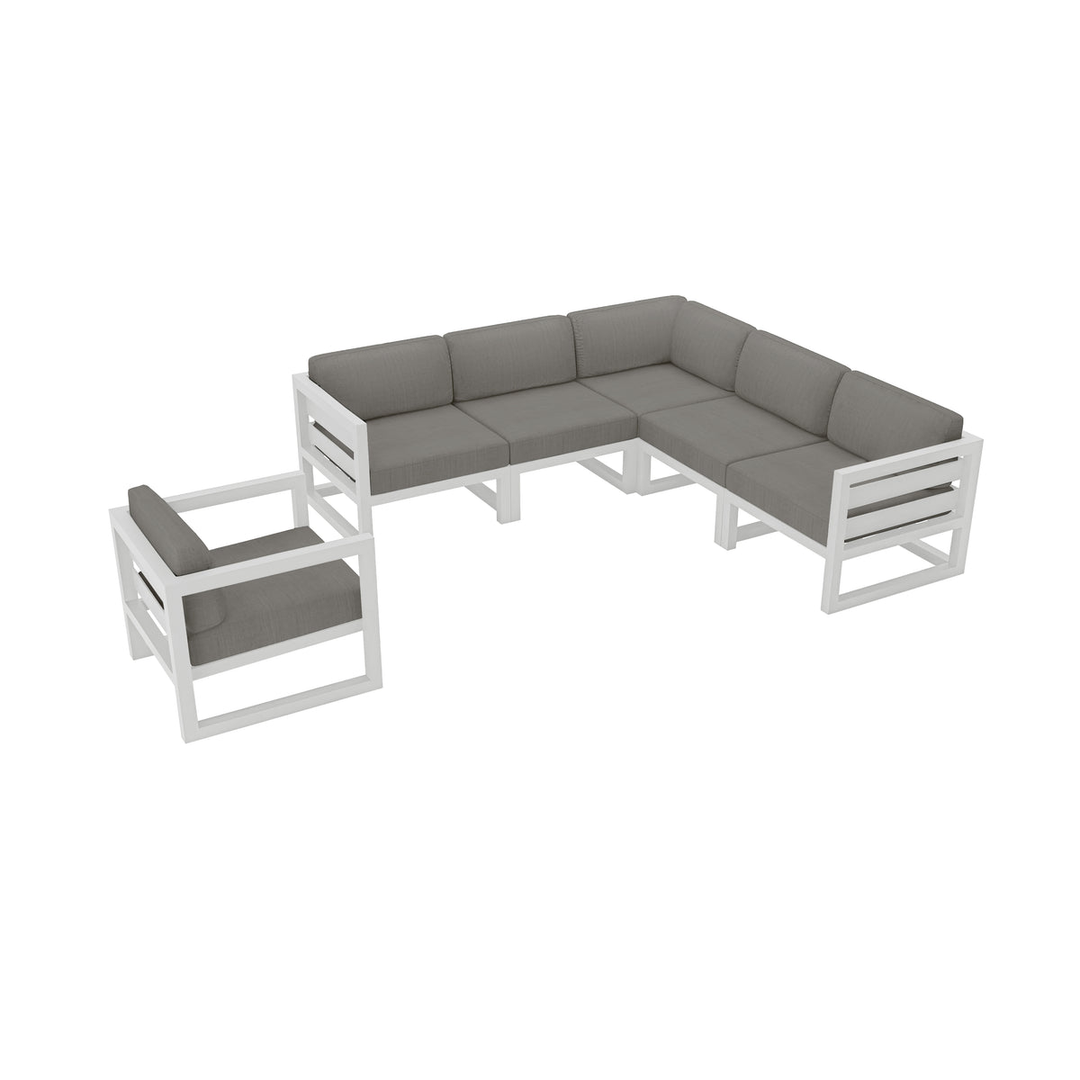 Avion 6 Piece Aluminum Sectional Set#Finish_White#Fabric_Canvas Charcoal