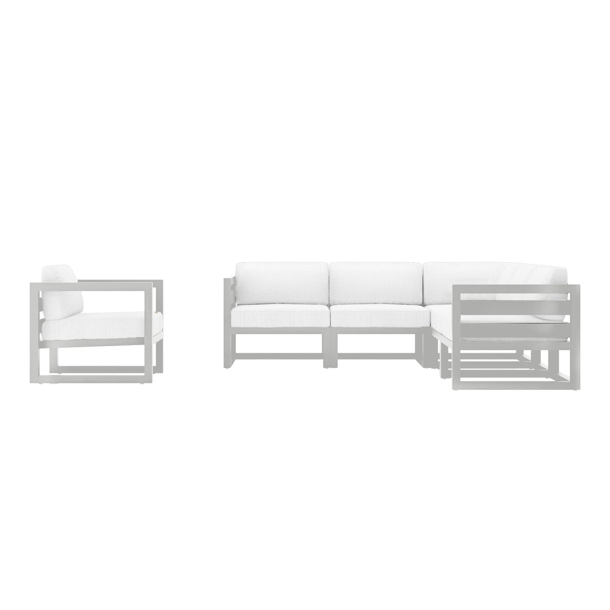 Avion 6 Piece Aluminum Sectional Set#Finish_White#Fabric_Canvas Natural
