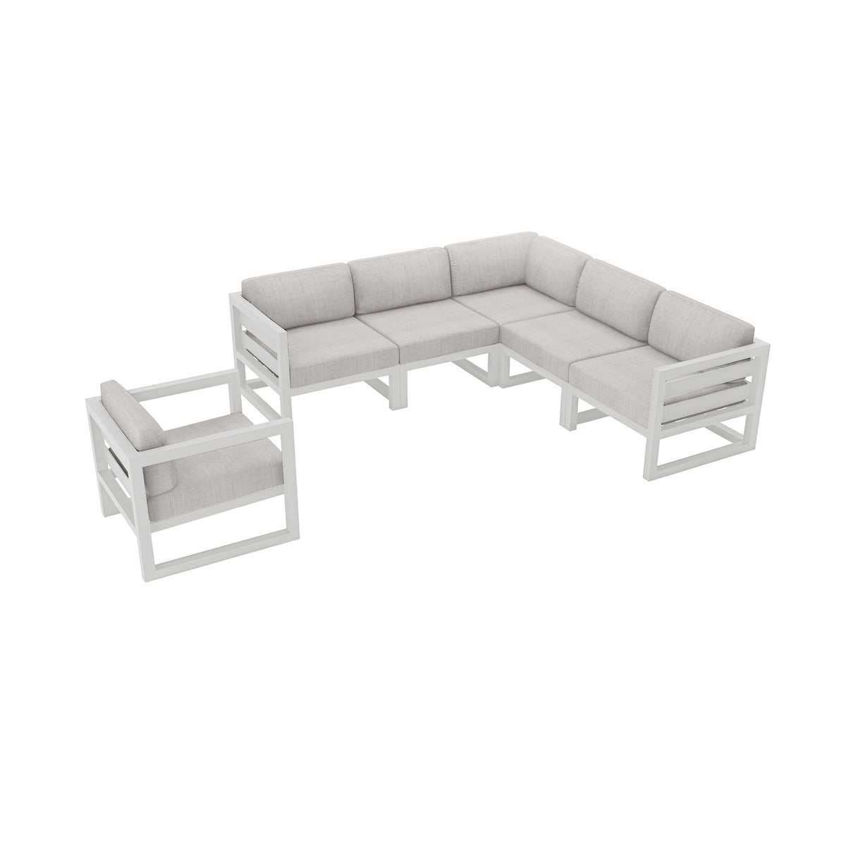 Avion 6 Piece Aluminum Sectional Set#Finish_White#Fabric_Cast Silver