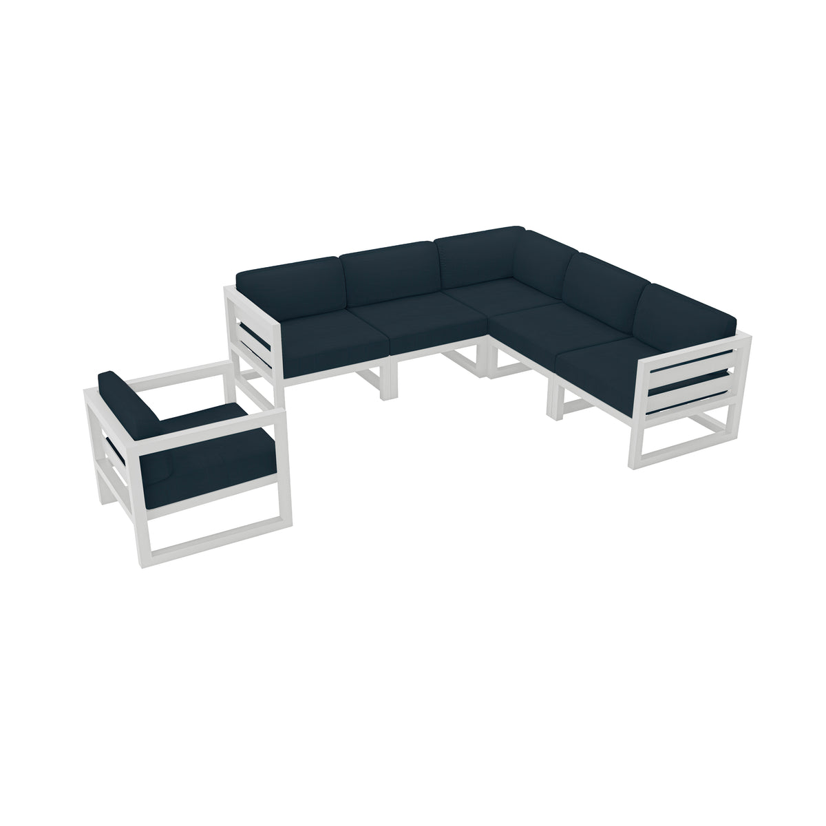 Avion 6 Piece Aluminum Sectional Set#Finish_White#Fabric_Spectrum Indigo