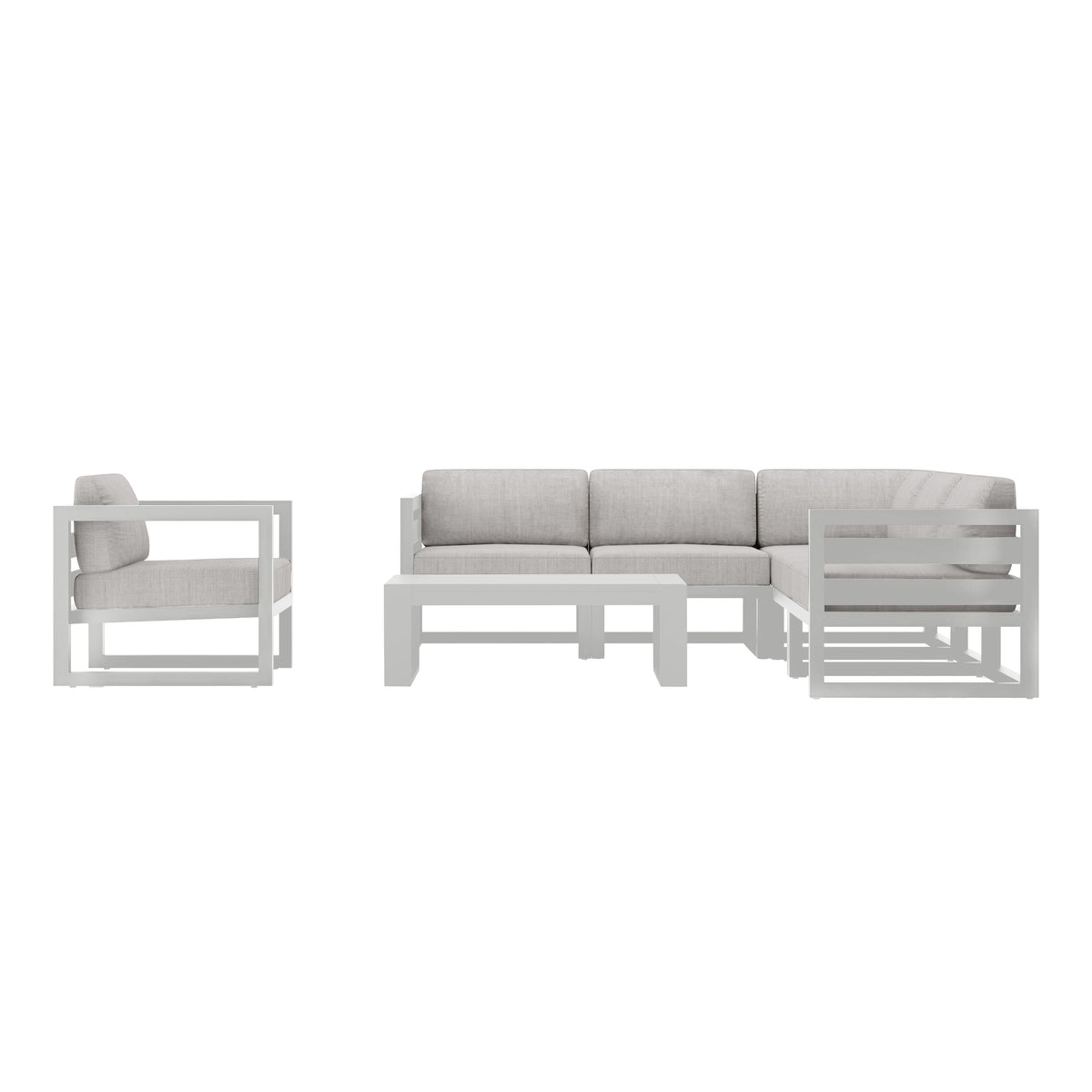 Avion 7 Piece Aluminum Sectional Set#Finish_White#Fabric_Cast Silver