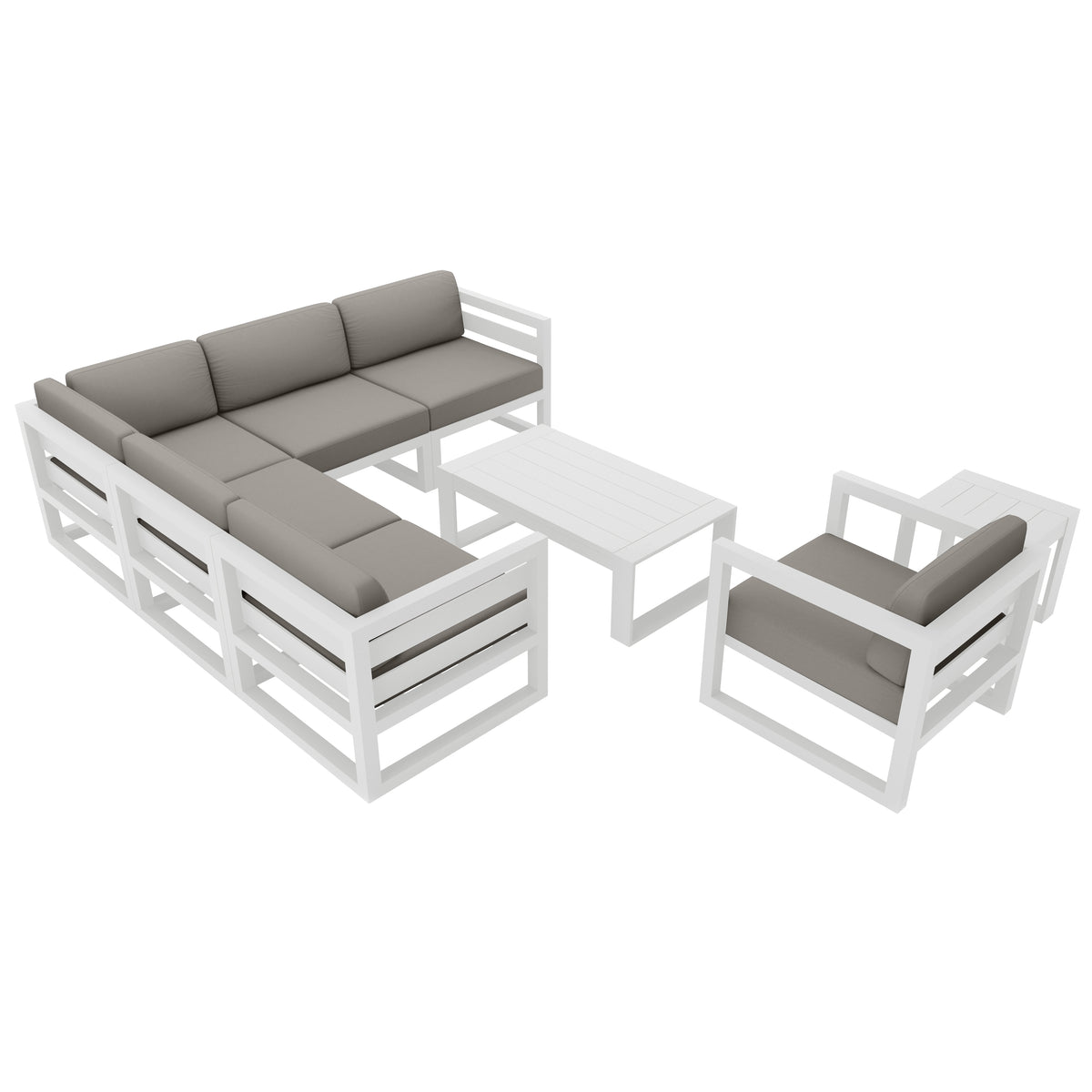 Avion 8 Piece Aluminum Sectional Set#Finish_White#Fabric_Canvas Charcoal
