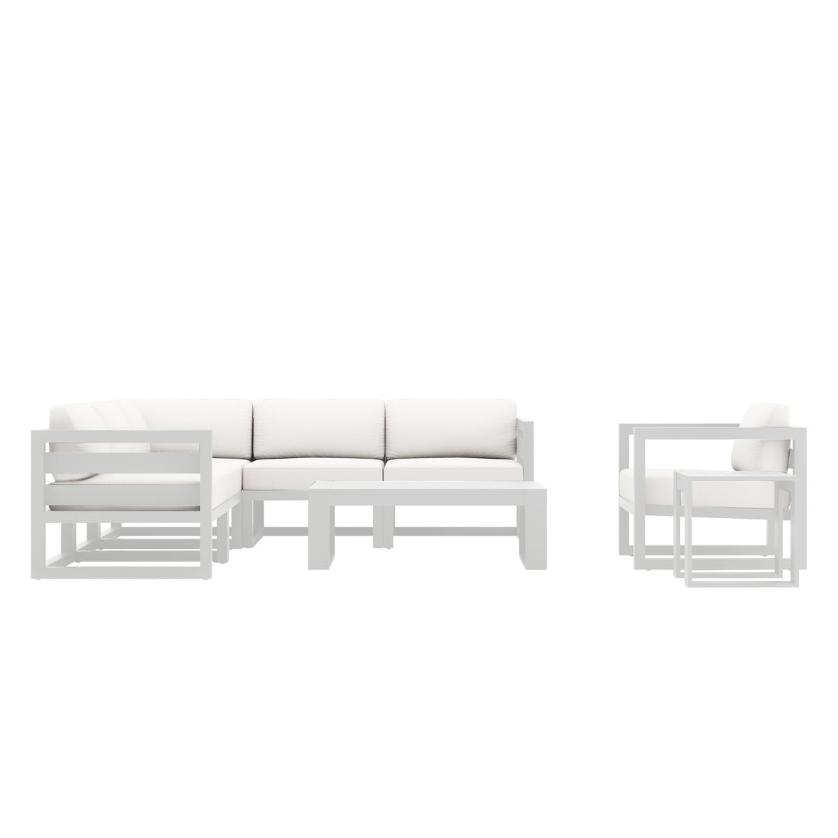 Avion 8 Piece Aluminum Sectional Set#Finish_White#Fabric_Canvas Natural