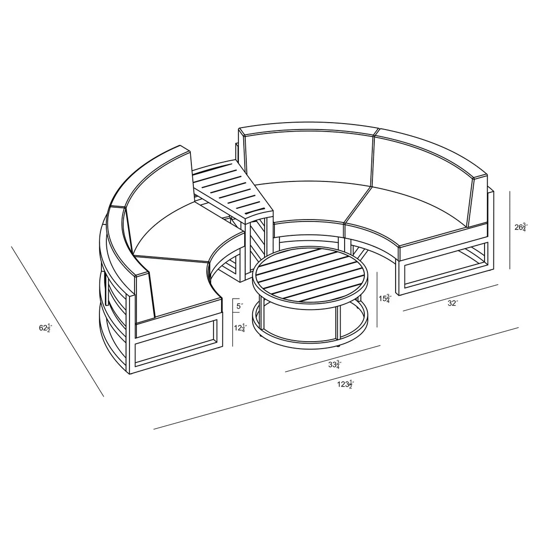 Avion 4 Piece Aluminum Curve Sectional Set