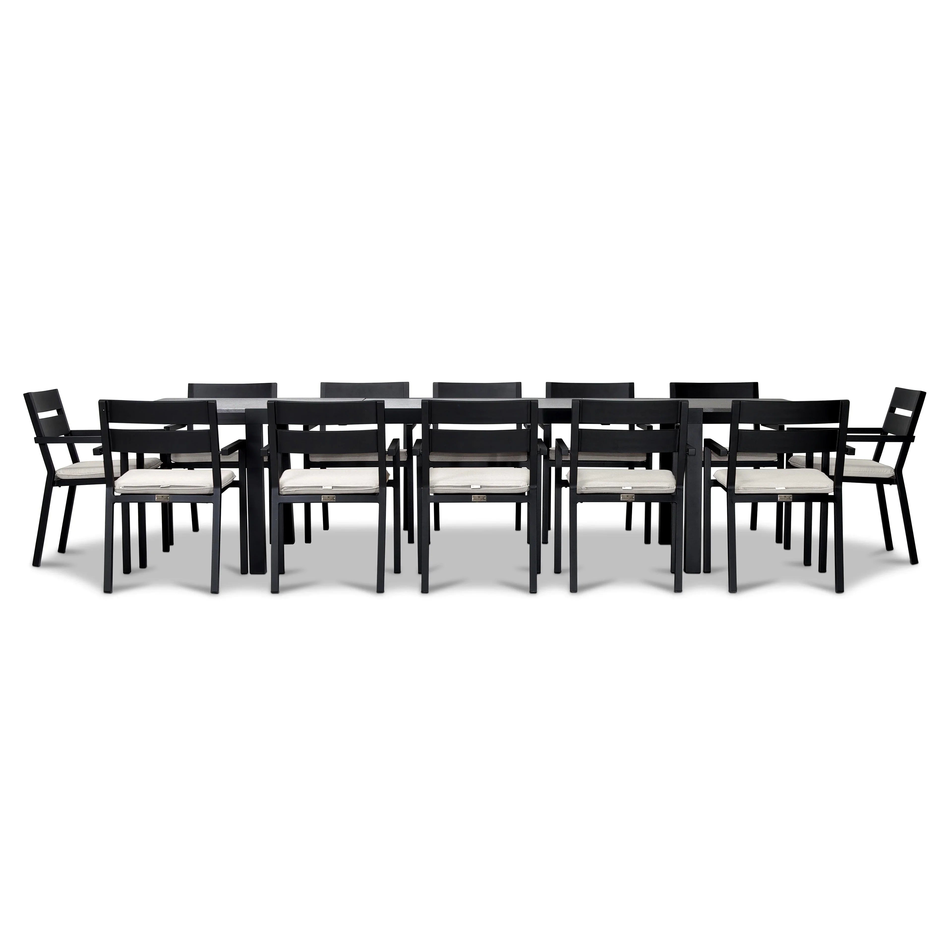 Pacifica 13 Piece Aluminum Extendable Dining Set#Finish_Black#Fabric_Canvas Natural