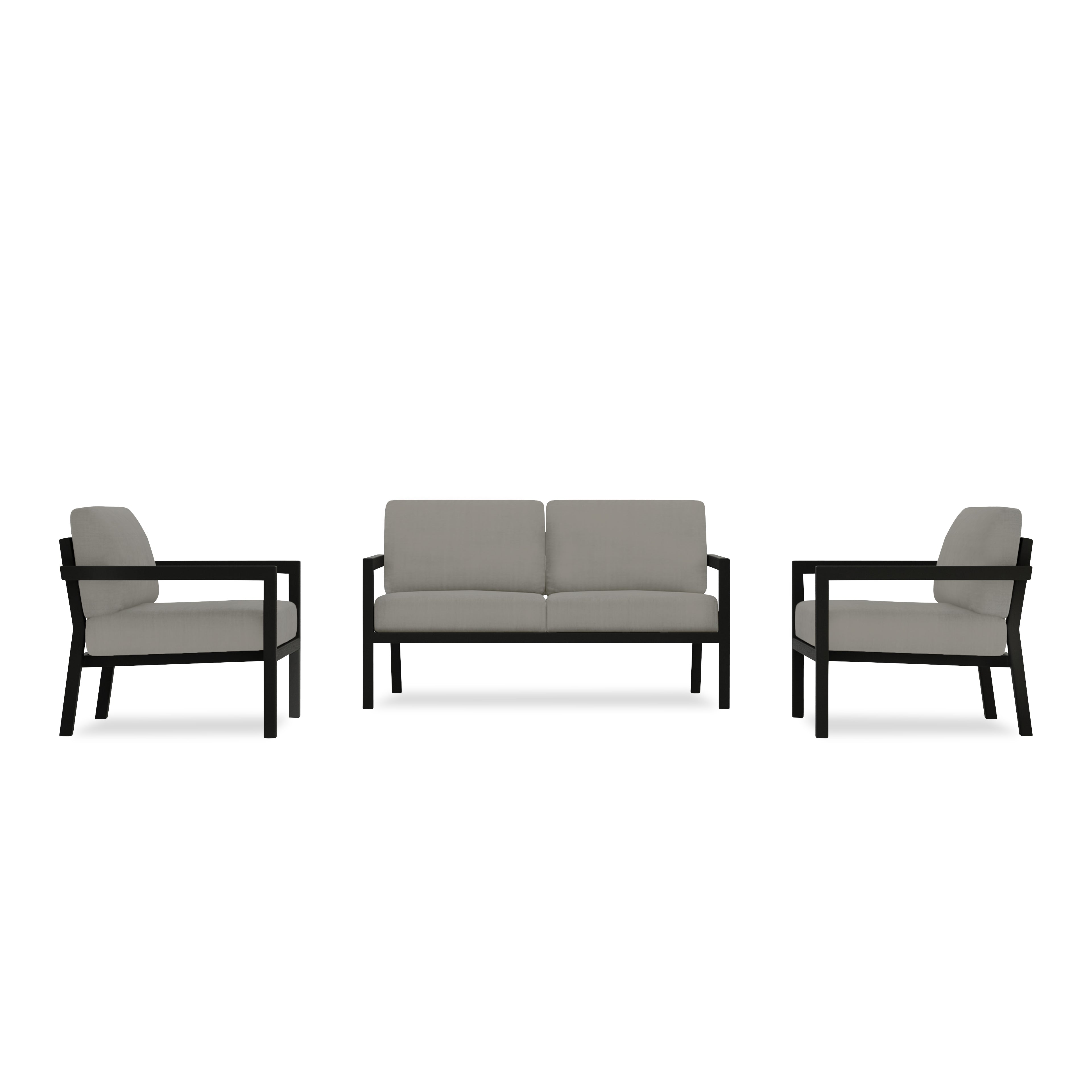 Pacifica 3 Piece Aluminum Loveseat Set#Finish_Black#Fabric_Canvas Charcoal