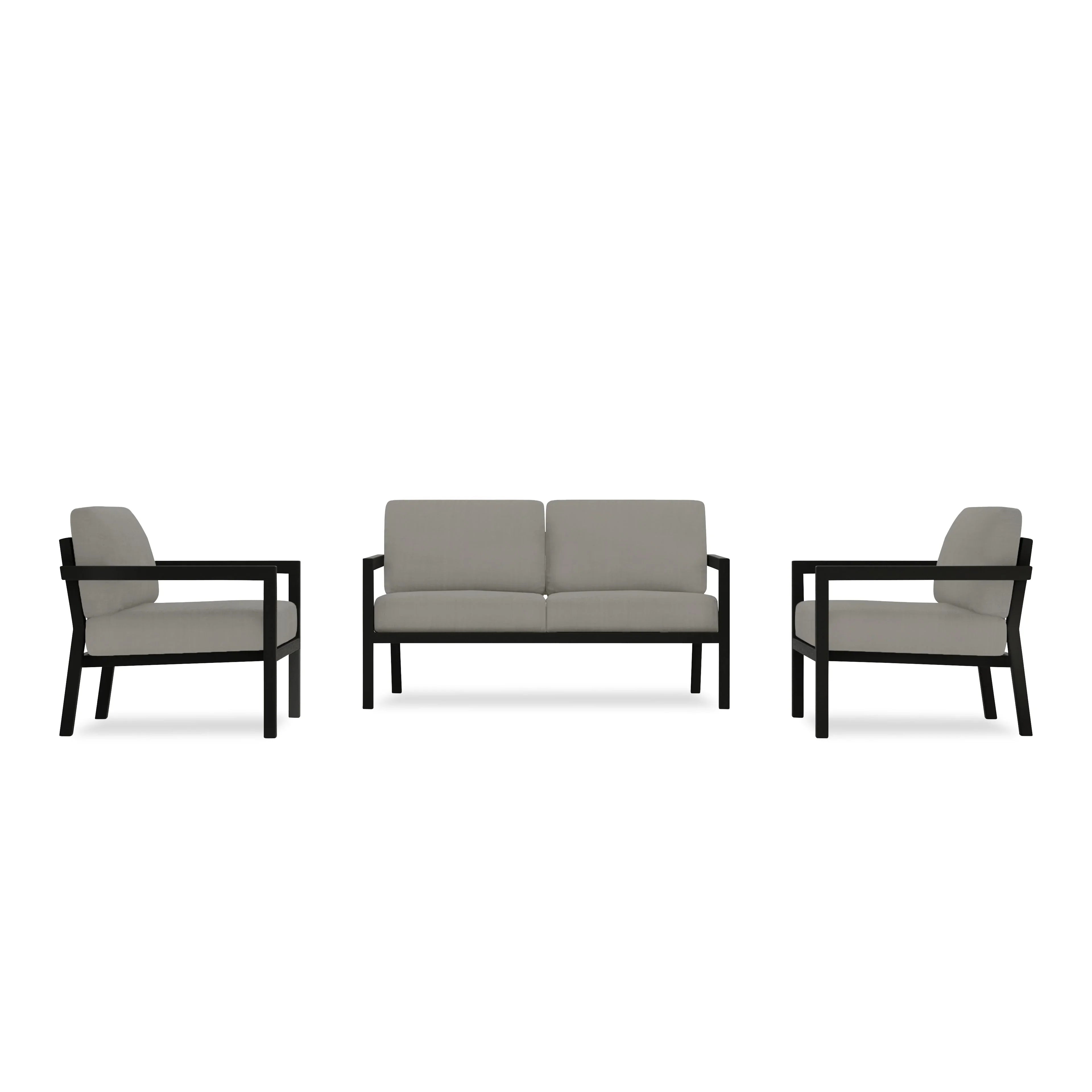 Pacifica 3 Piece Aluminum Loveseat Set#Finish_Black#Fabric_Canvas Charcoal